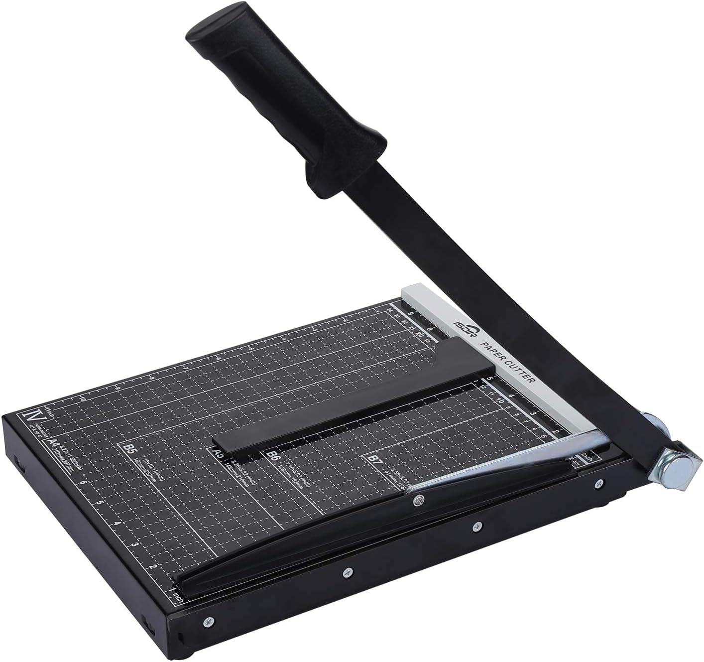 ISDIR Guillotine Paper Cutter 12" with Integrated Pressure Bar – Heavy Duty Metal Base, 15 sheet Capacity, Magnetic Guide &amp; Safety Guard – Precision Trimmer for Cardstock, Crafts, DIY, Photos &amp; Office