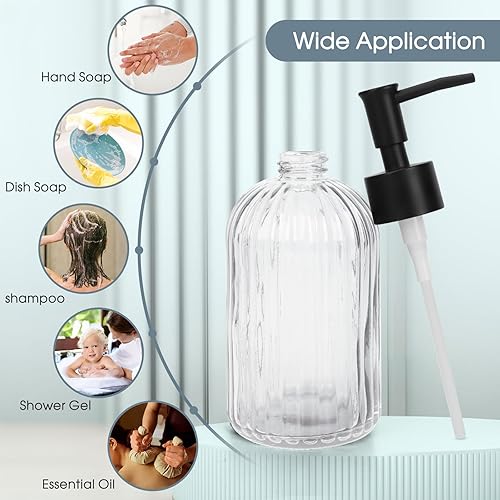 Miniatura 7 de Topsky Paquete de 2 dispensadores de jabón de vidrio con bomba de plástico, dispensador de jabón líquido de manos de 13.5 fl oz, bomba a prueba de