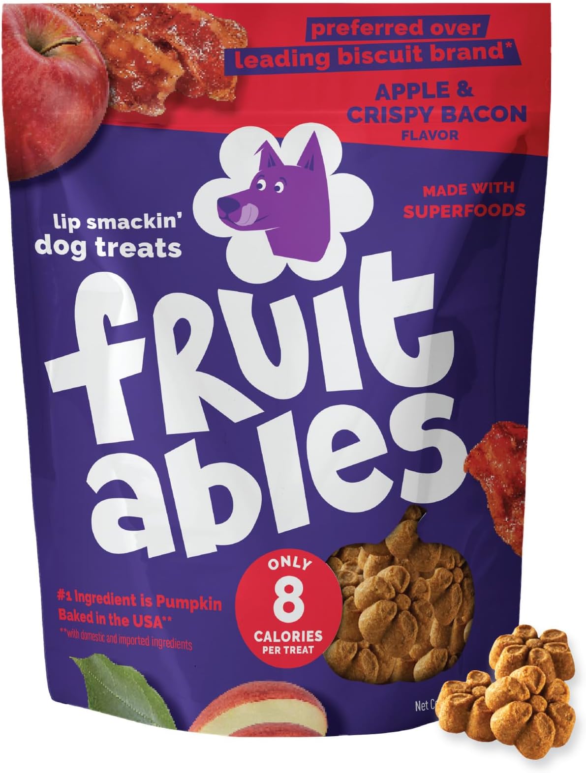 Baked Dog Treats, Healthy Pumpkin Treat for Dogs, Low Calorie & Delicious, Free of Wheat, Corn and Soy, Made in the USA, Apple and Crispy Bacon Flavor, 12oz