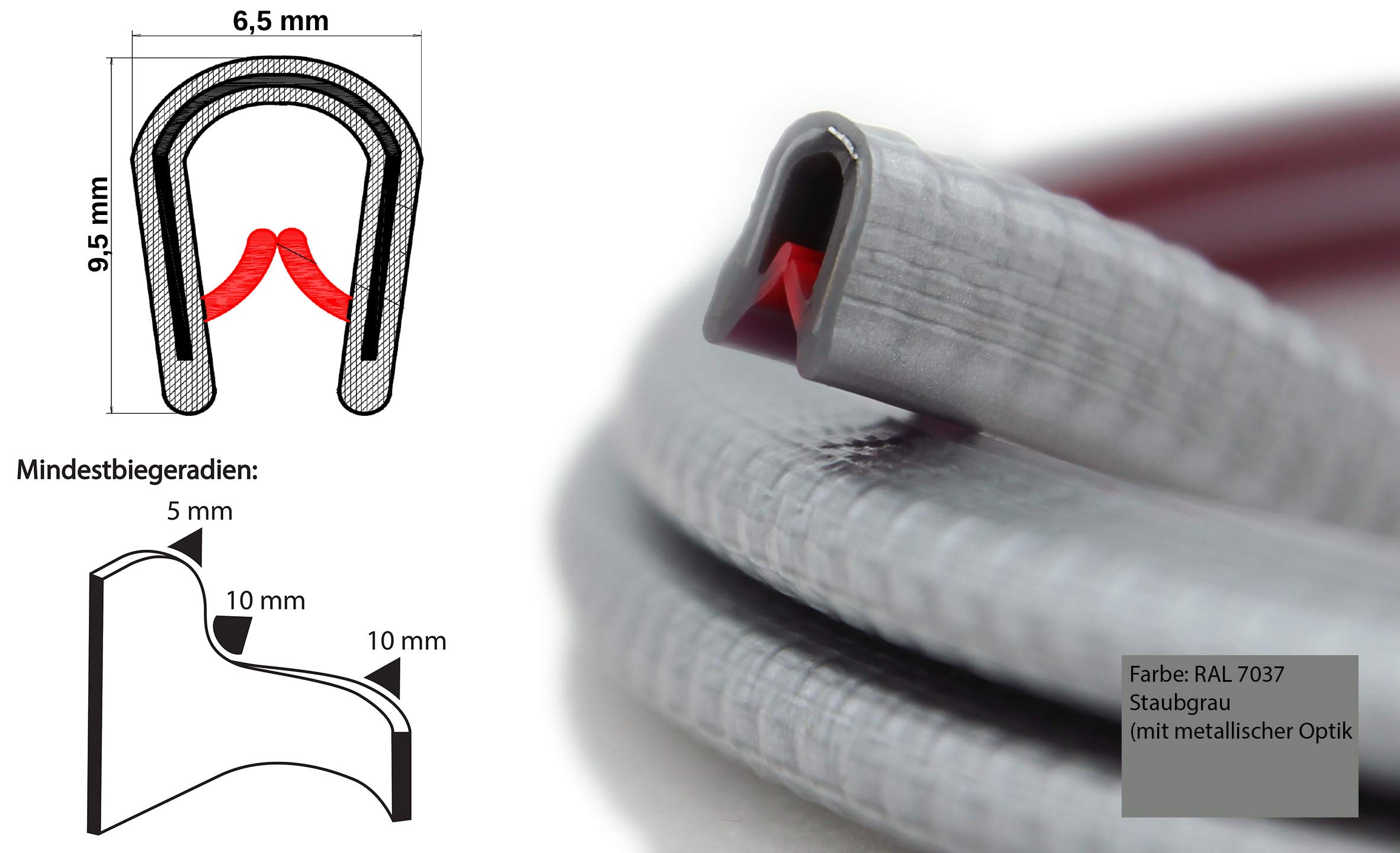 KS1-2SG Kantenschutzprofil von SMI-Kantenschutzprofi - PVC Gummi Klemmprofil - Klemmbereich 1-2 mm - mit Stahleinlage - Kantenschutz - Silbergrau - einfache Montage, selbstklemmend ohne Kleber (100 m)