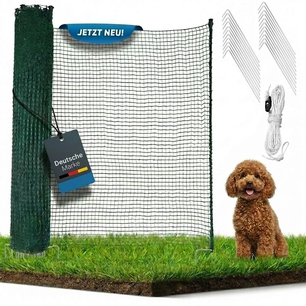 Mobiler Hundezaun 20m - Weidezaun ohne Strom - Campingzaun, Begrenzungszaun, Gartenzaun, Hühnerzaun, Schafzaun 90cm hoch mit Zubehör (20m)