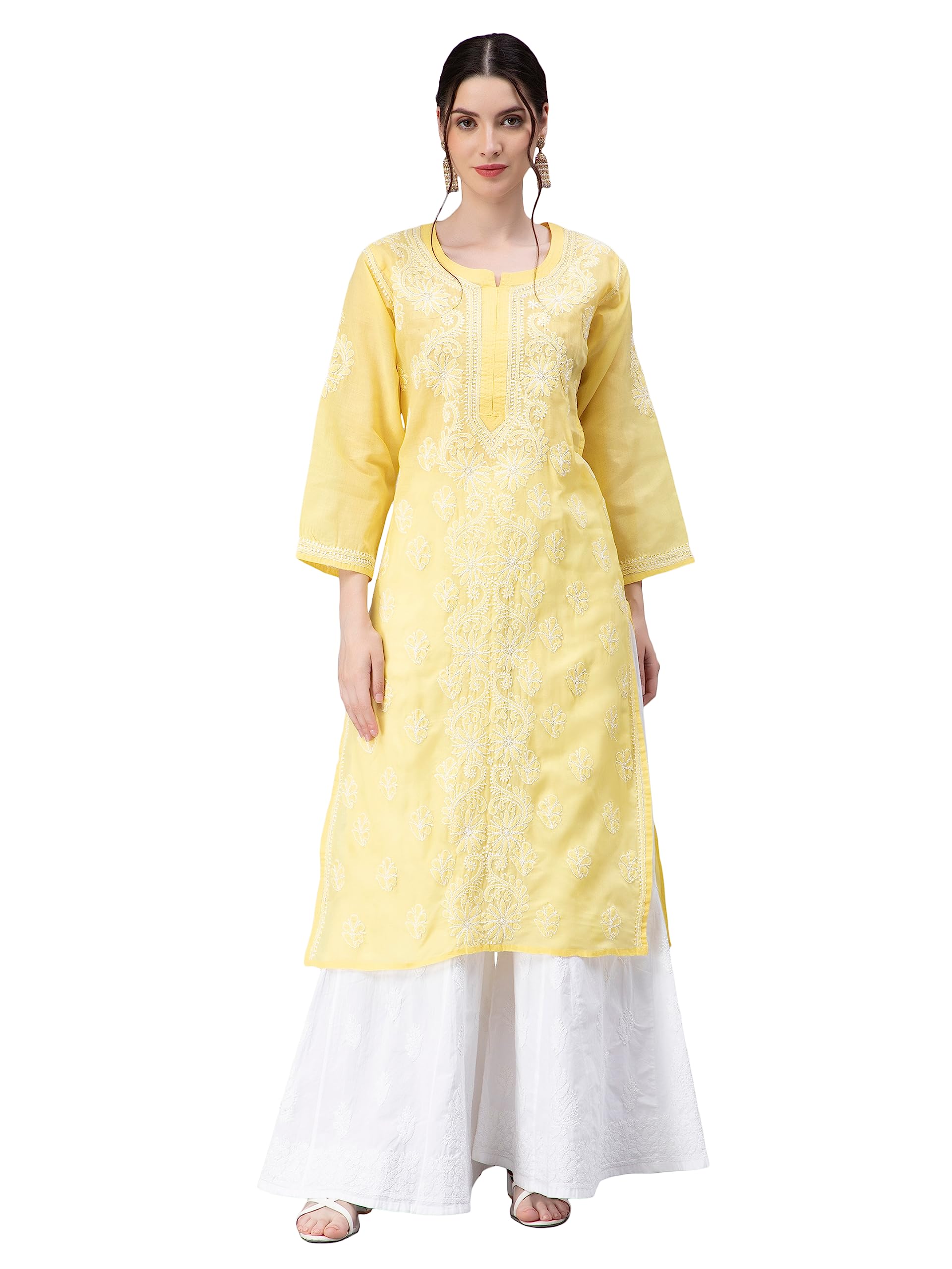 seva chikan Hand Embroidered Lucknowi Chikankari Appricot Cotton Kurta Kurti for Women SCL4321-picture-14