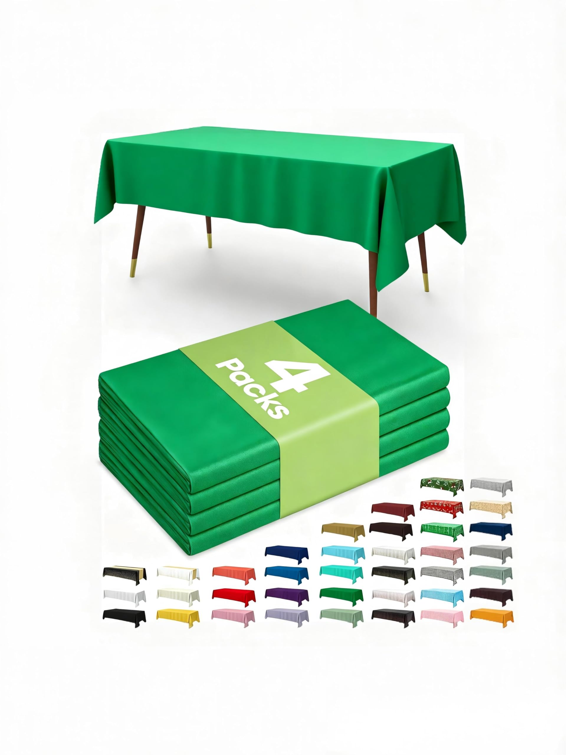 ALUNA Solid Rectangular Plastic Table Cover (137cm x 274cm) 4Count - Elegant & Durable Tablecloth for Parties, Events, and Home Use (Dark Green)