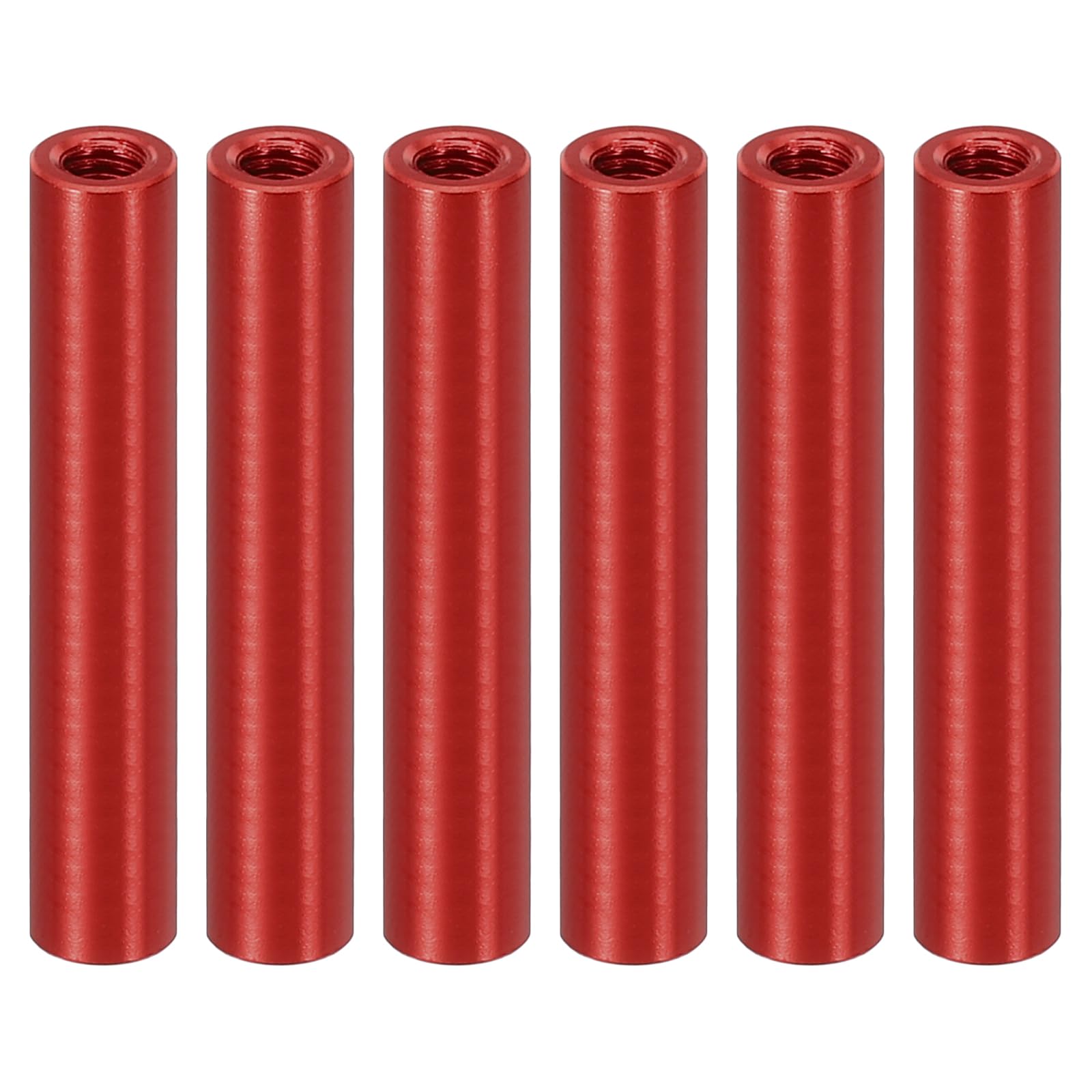 PATIKIL 6pcs M3 Metal Threaded Standoff Spacer Nuts, Round Aluminum Spacers Female Coupling Screws, 1/8" ID x 3/16" OD, Red, (30mm L)
