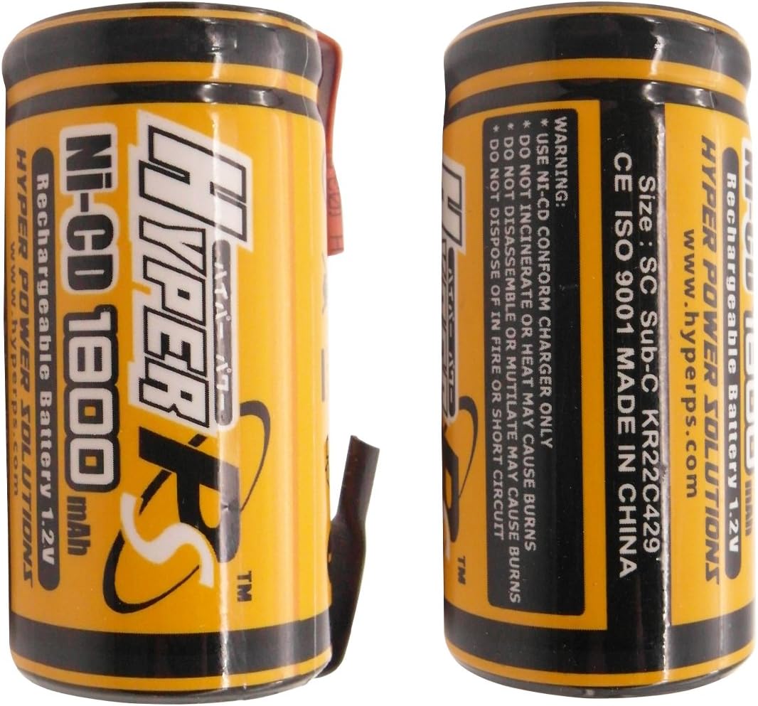 2 Pack 1.2V Sub C SubC 1800mAh NiCd Ni-Cd Rechargeable Battery for Power Tools Battery Pack (w/Tabs)