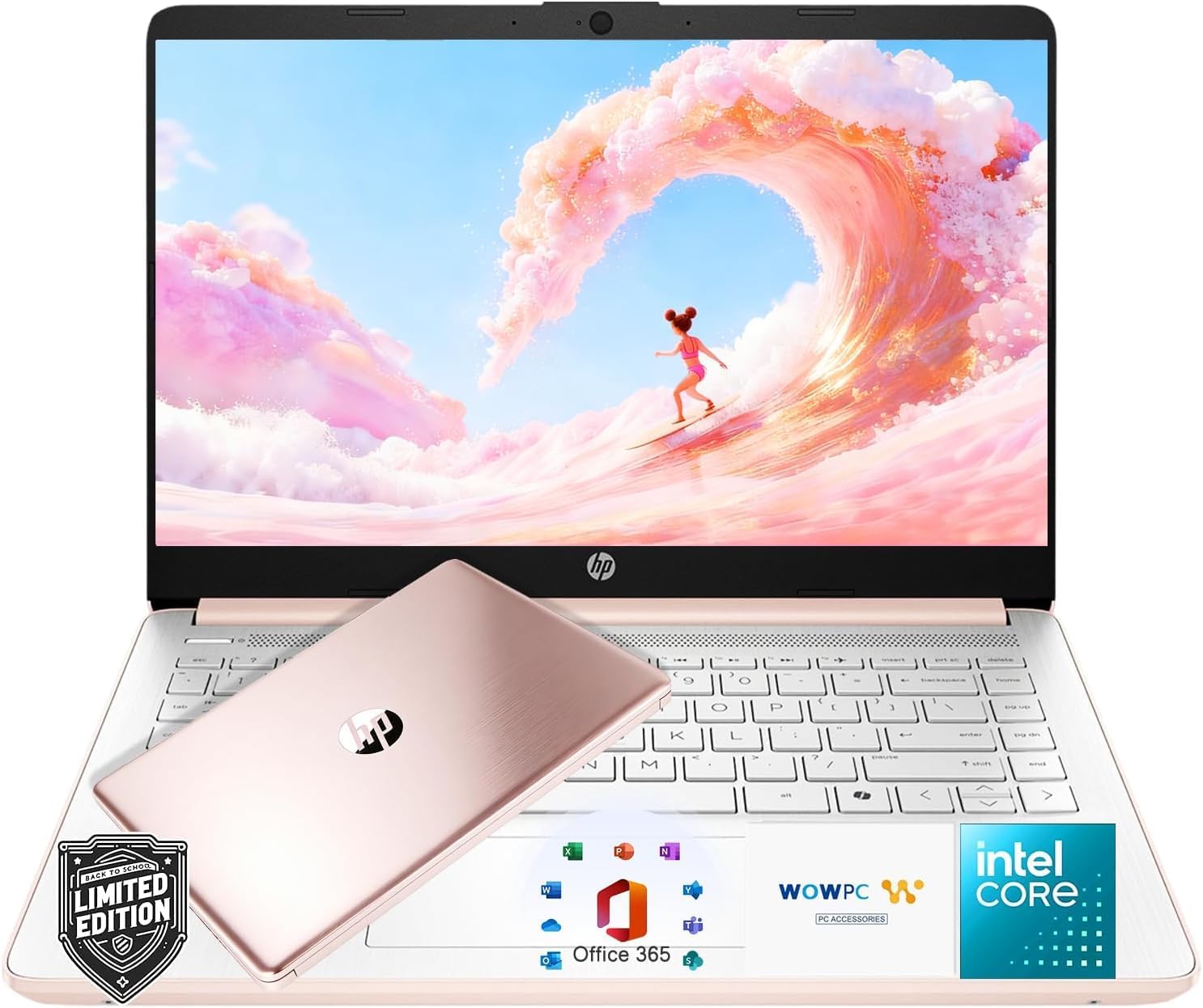 HP 14″Rose Gold Lightweight Laptop, with Office 365 & Copilot AI, Intel Processor, 4GB RAM Memory, 64GB SSD + 1TB Cloud Storage