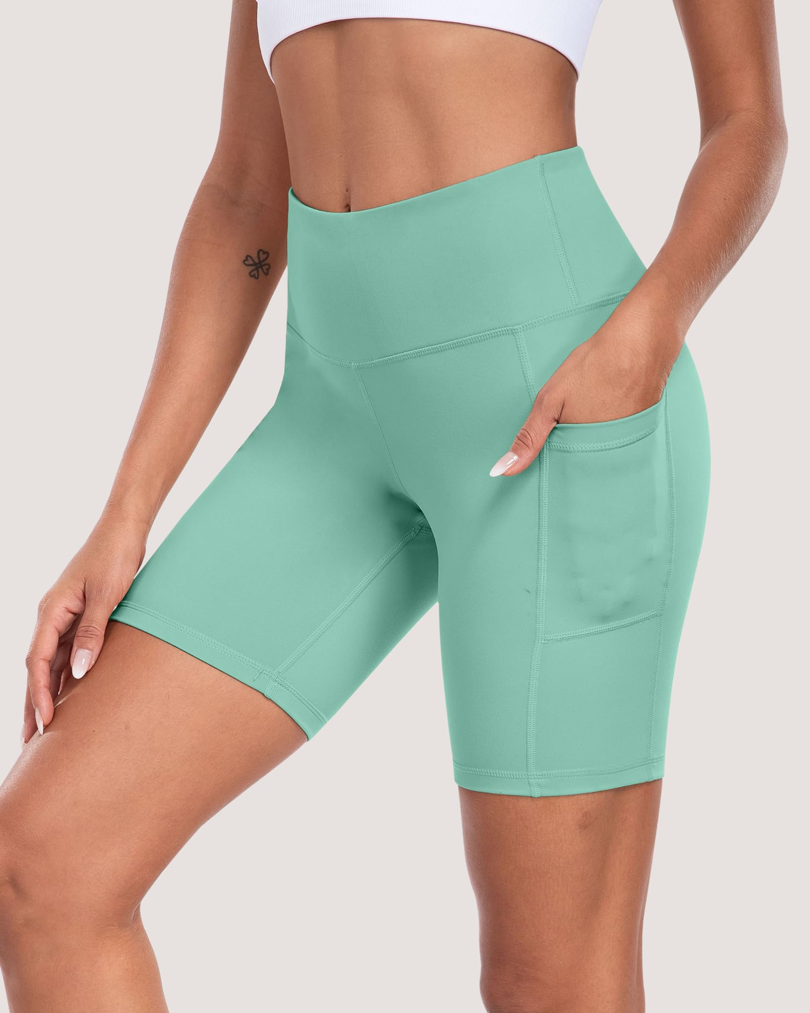 Pantalones cortos de ciclista para mujer con bolsillos, cintura alta de 8 pulgadas, control de abdomen, suaves, atléticos, entrenamiento, gimnasio, yoga — view 15