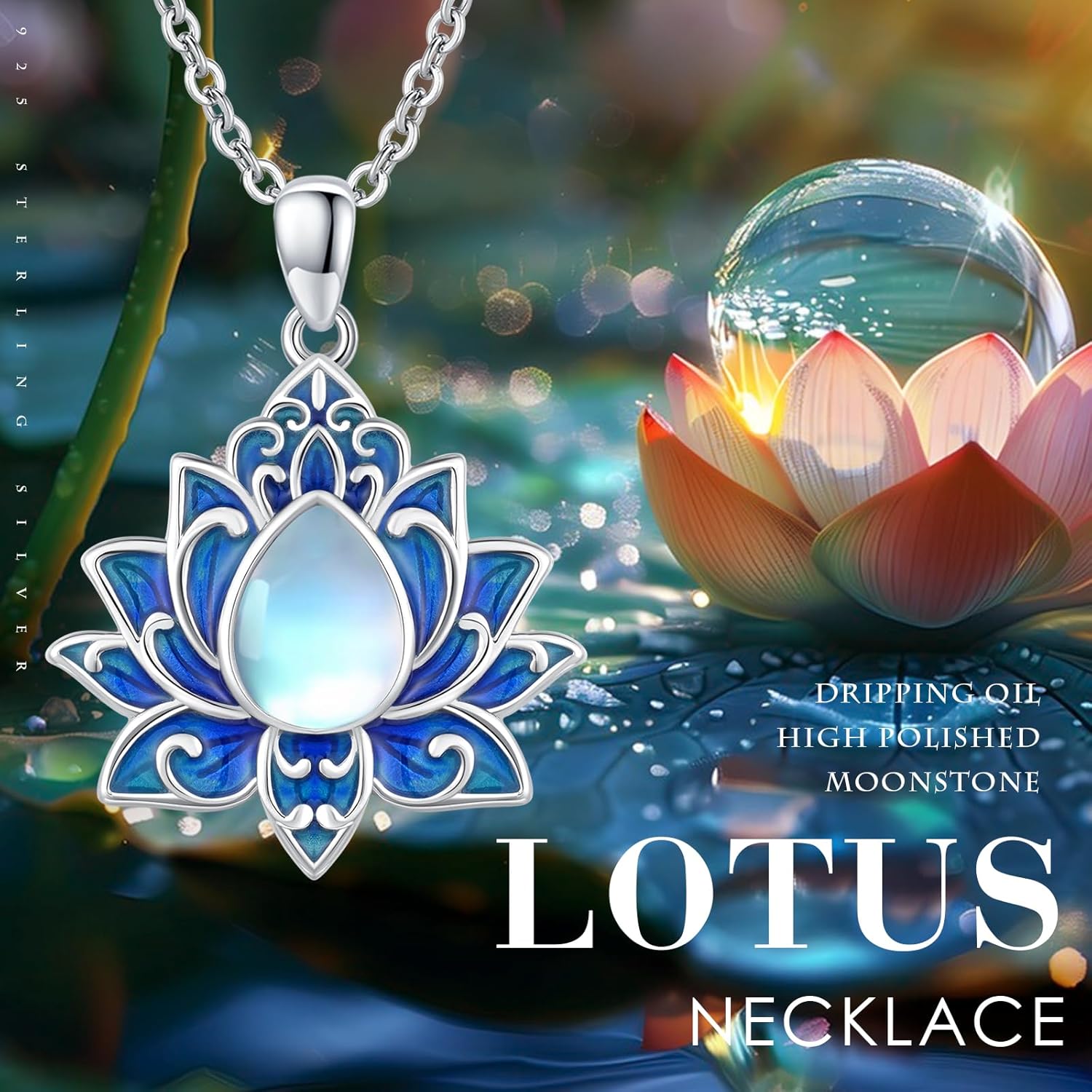 Lotus Neckalce/Evil Eye Necklace 925 Sterling Silver Flower Yoga Necklace Protection Amulet Spiritual Jewelry for Women - Image 3
