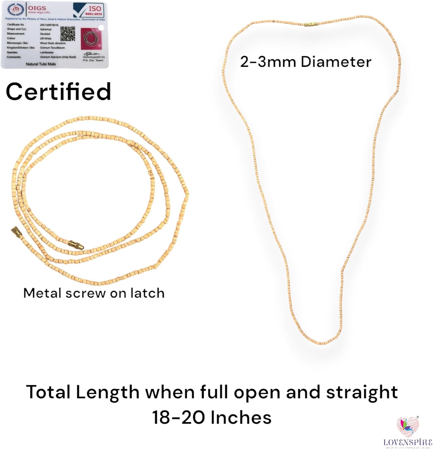 LoveNspire 2mm Tulsi Mala Beads Necklace Holy Basil 108 + 1 Beads Ram Japa Prayer Mala Energized Hindu Tibetan Buddhist Rosary for Chanting Mantra Hand Knotted Tulsi Neck Mala for Pooja Meditation Yoga - Image 2