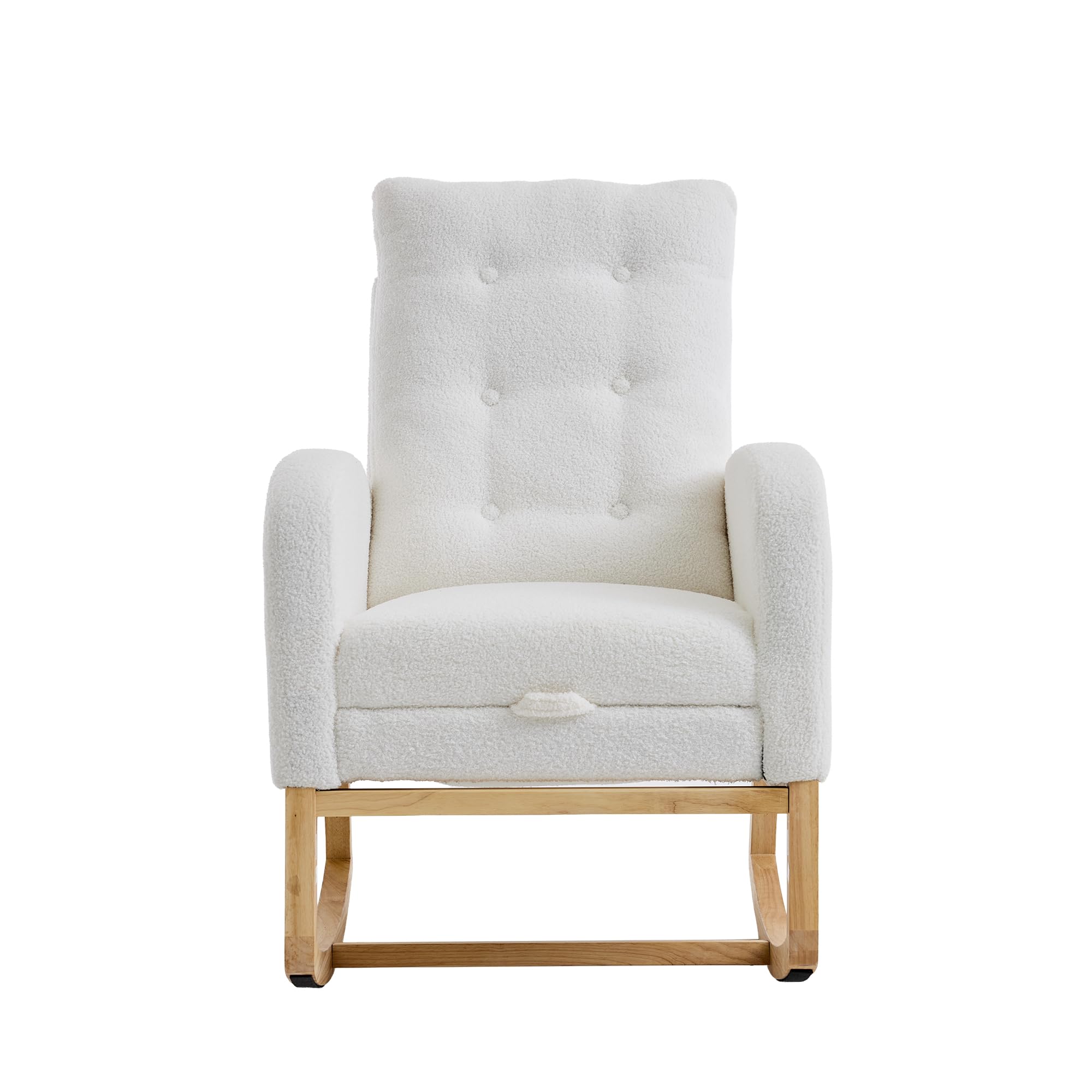MURUL Mecedora, Bouclé, Reposapiés ajustable y bolsillos laterales, adecuado para habitación infantil, dormitorio, salón, blanco, 66,5 x 121,5 x 102 cm