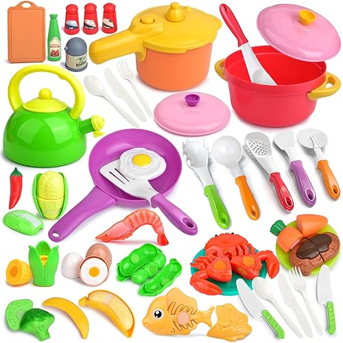 Juego de cocina para niños con utensilios de cocina, utensilios y comida de juego, juego de cocina de simulación