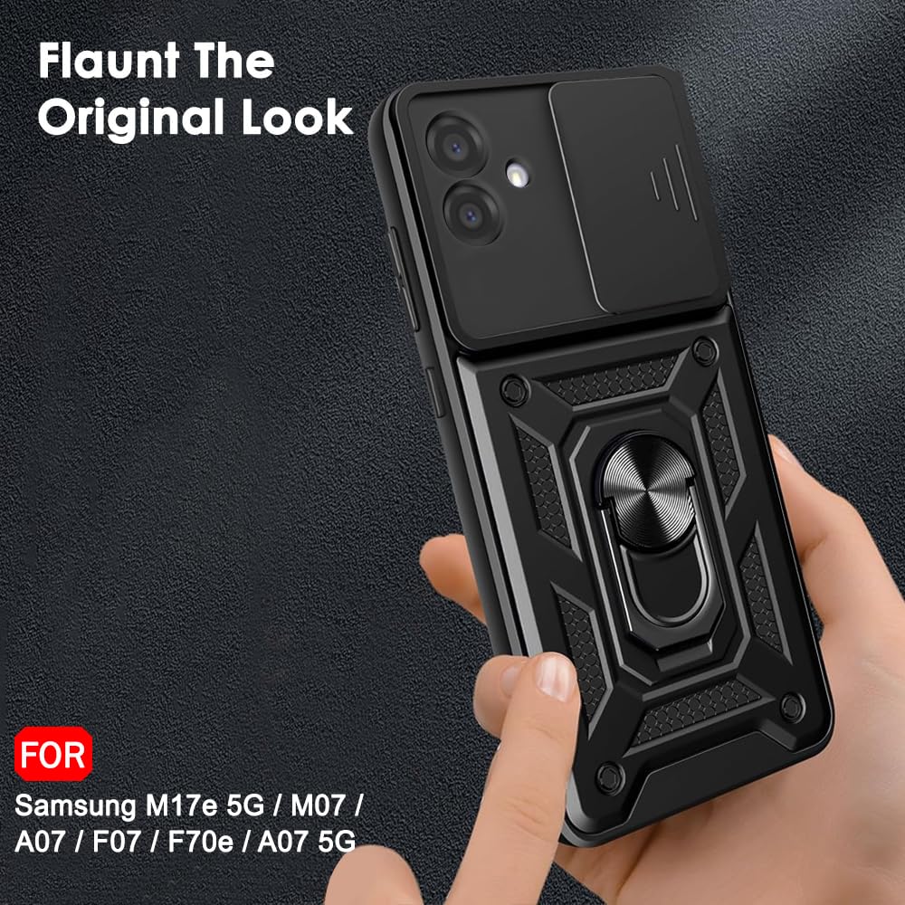 TheGiftKart Tough Armor Bumper Back Cover Case for Samsung Galaxy M17e 5G / M07 / A07 / F07 / F70e / A07 5G |Kickstand & Ring Holder | 360 Degree Protection (PC & TPU, Sliding Camera Cover, Black) — Amazon image 6