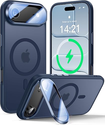 Miniatura 60 de Funda para iPhone 14 Pro de 6.1”, cubierta para cámara con soporte, protector de lente de cámara 9H, compatible con MagSafe, a prueba de golpes de