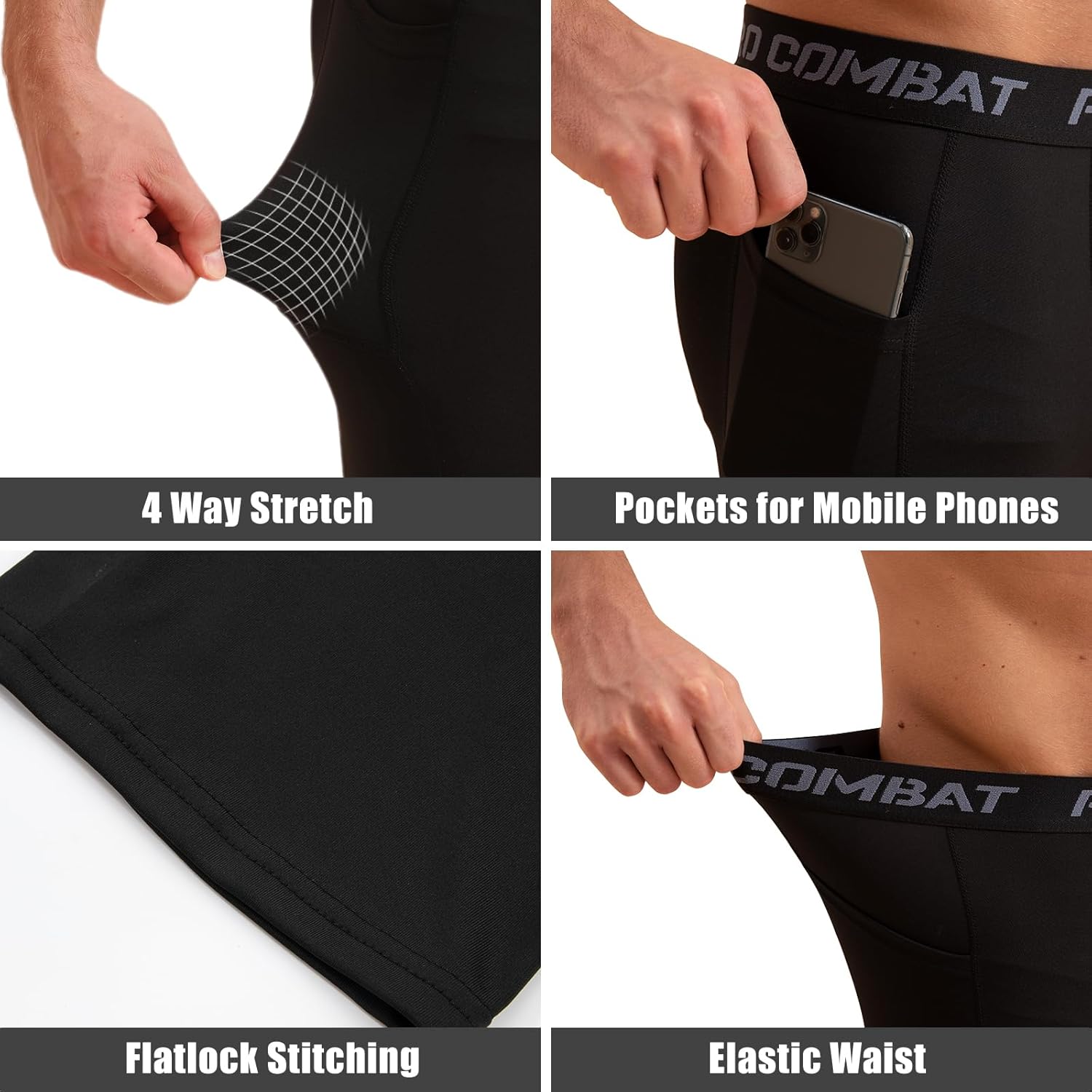 HYCOPROT Men's Compression Pants with Pockets, Athletic Leggings Baselayer Workout Tights for Running Yoga Gym Basketball - Image 4