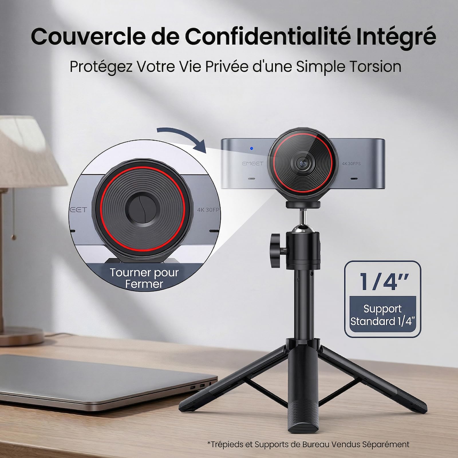 eMeet C960 Ultra Webcam 4K pour PC/Mac, Capteur 1/1.5", Autofocus 0,2s, Corps en Métal, Mode Tableau Blanc, Cache de Confidentialité, 2 Micros, Caméra USB pour Streaming, Réunion, Télétravail