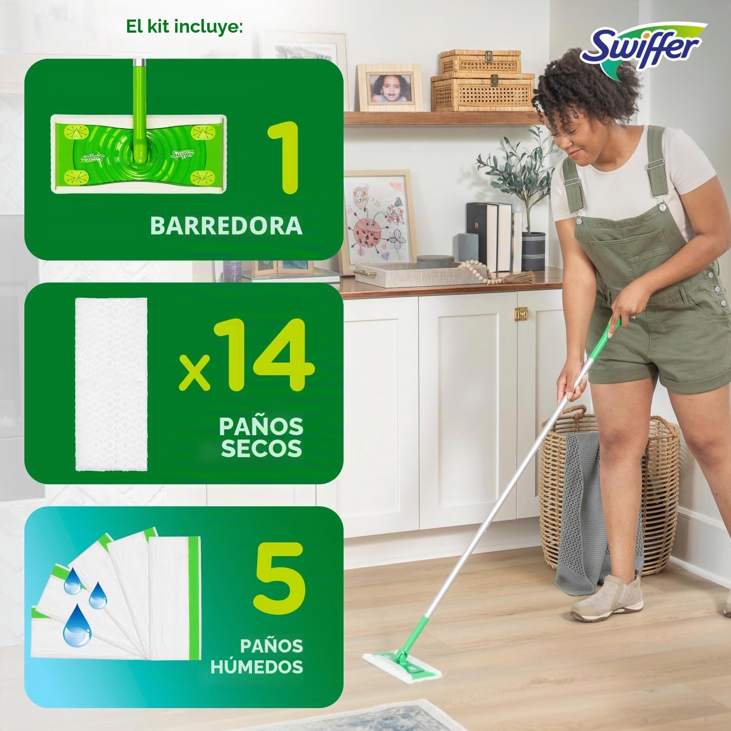 Swiffer Juego de Limpieza de Suelos, Ideal para Limpieza en seco o húmedo, Incluye 1 mopa y 19 recambios