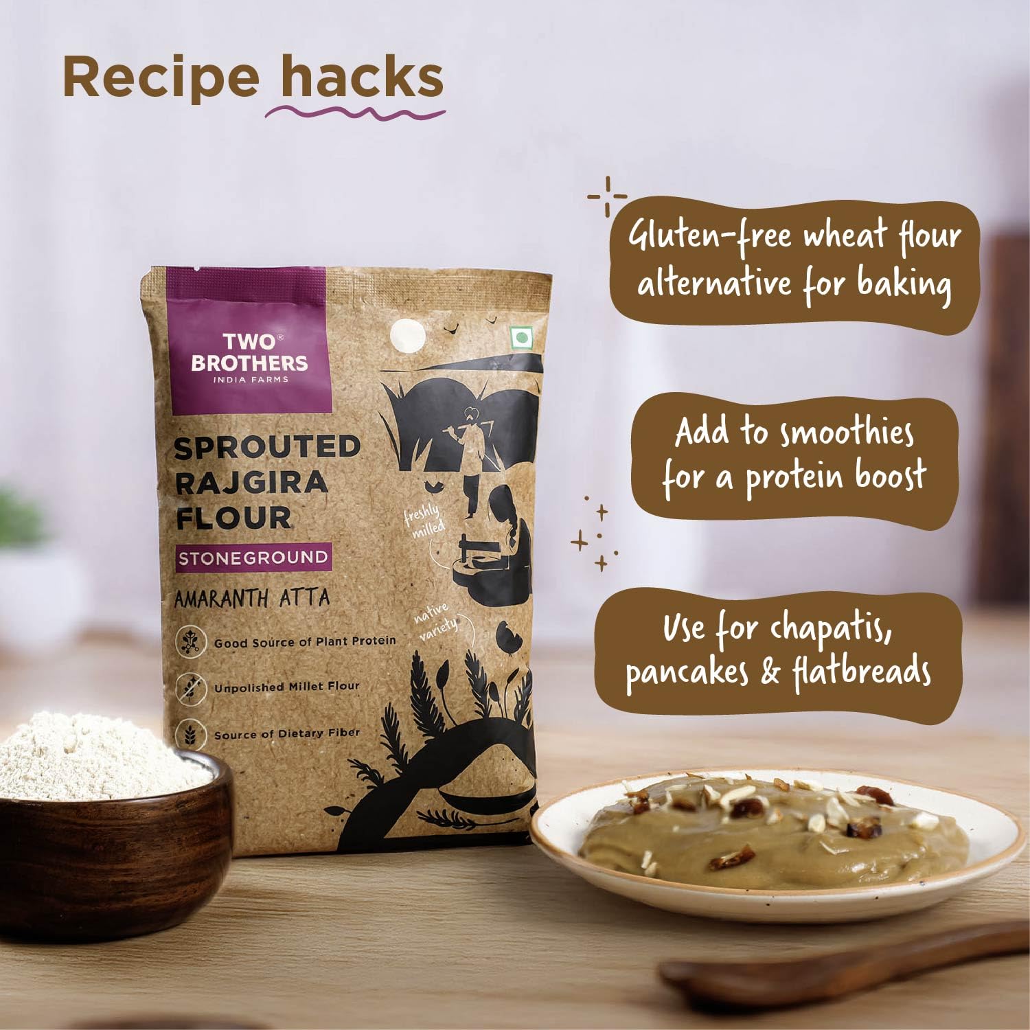 Two Brothers Sprouted Rajgira Atta (500g) | Naturally Gluten-Free, High-Protein, High-Fiber Amaranth Flour 4