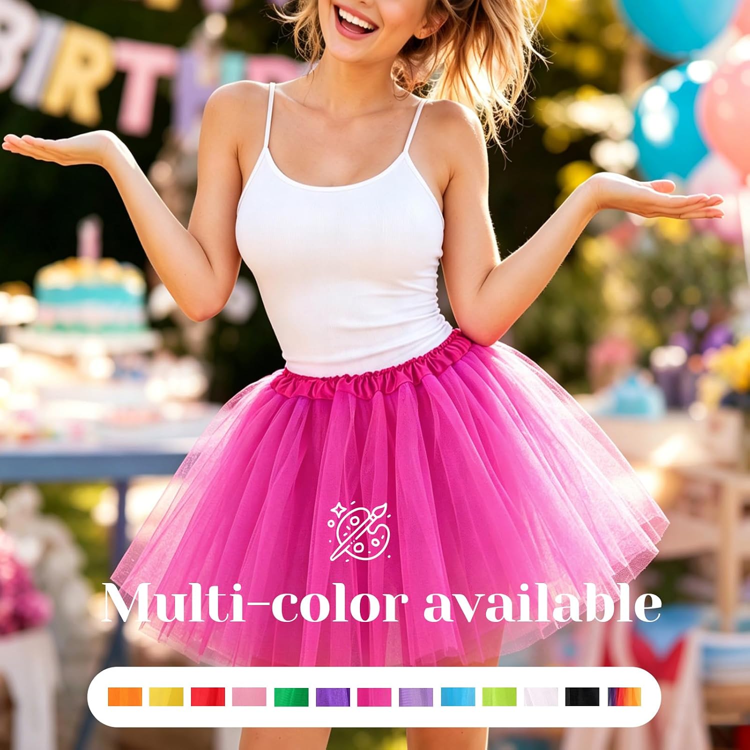 Tutu Skirts for Women Adults 5 Layers Fluffy Elastic Tulle Skirt Halloween 80s Running Party Dance Costume