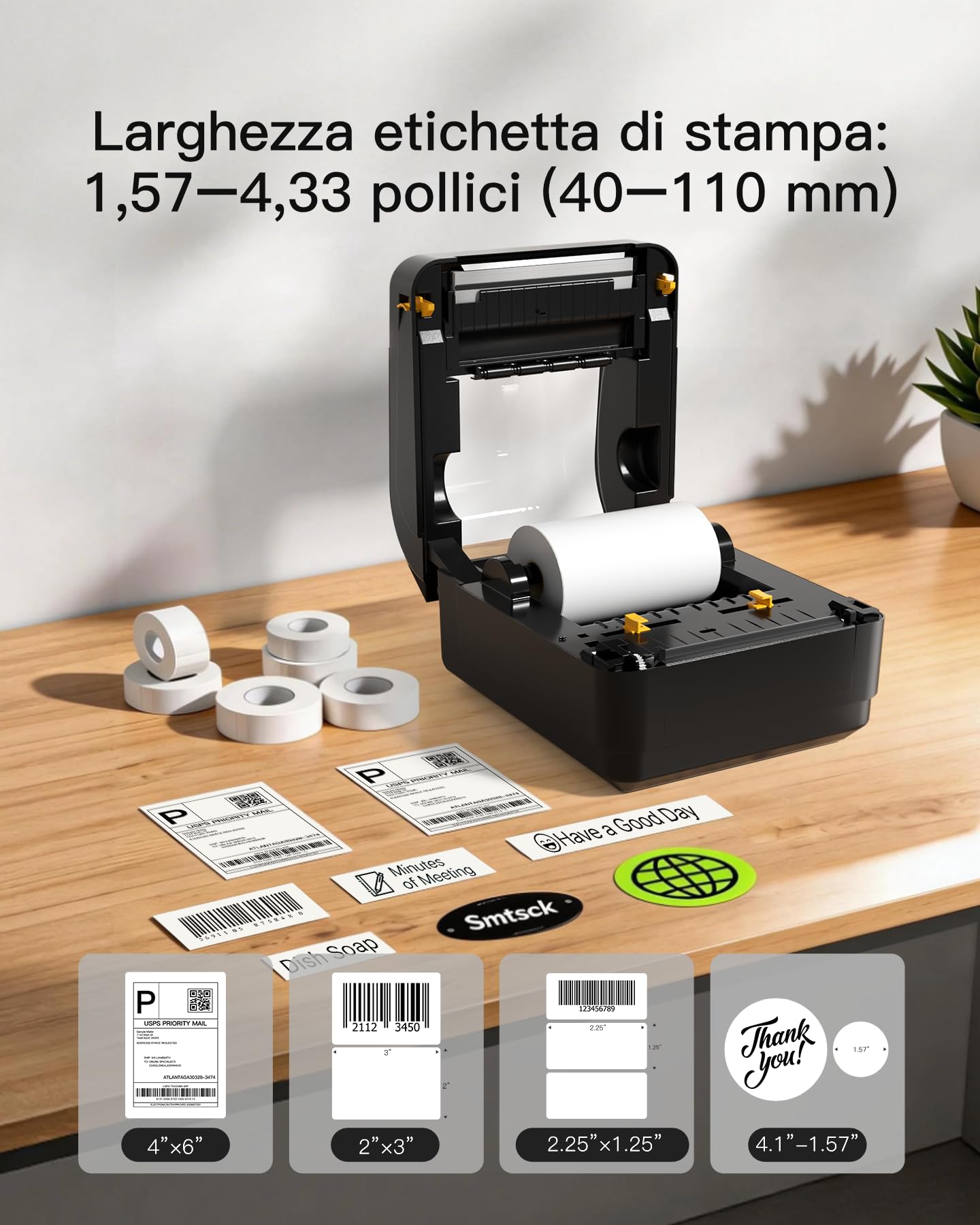 Inateck Stampante per Etichette Bluetooth, Stampante Termica DHL, 4 x 6, Etichettatrice per Codice a Barre, Amazon, Etsy, Shopify, DHL, FedEx, UPS ecc., con etichette, PR50, nero
