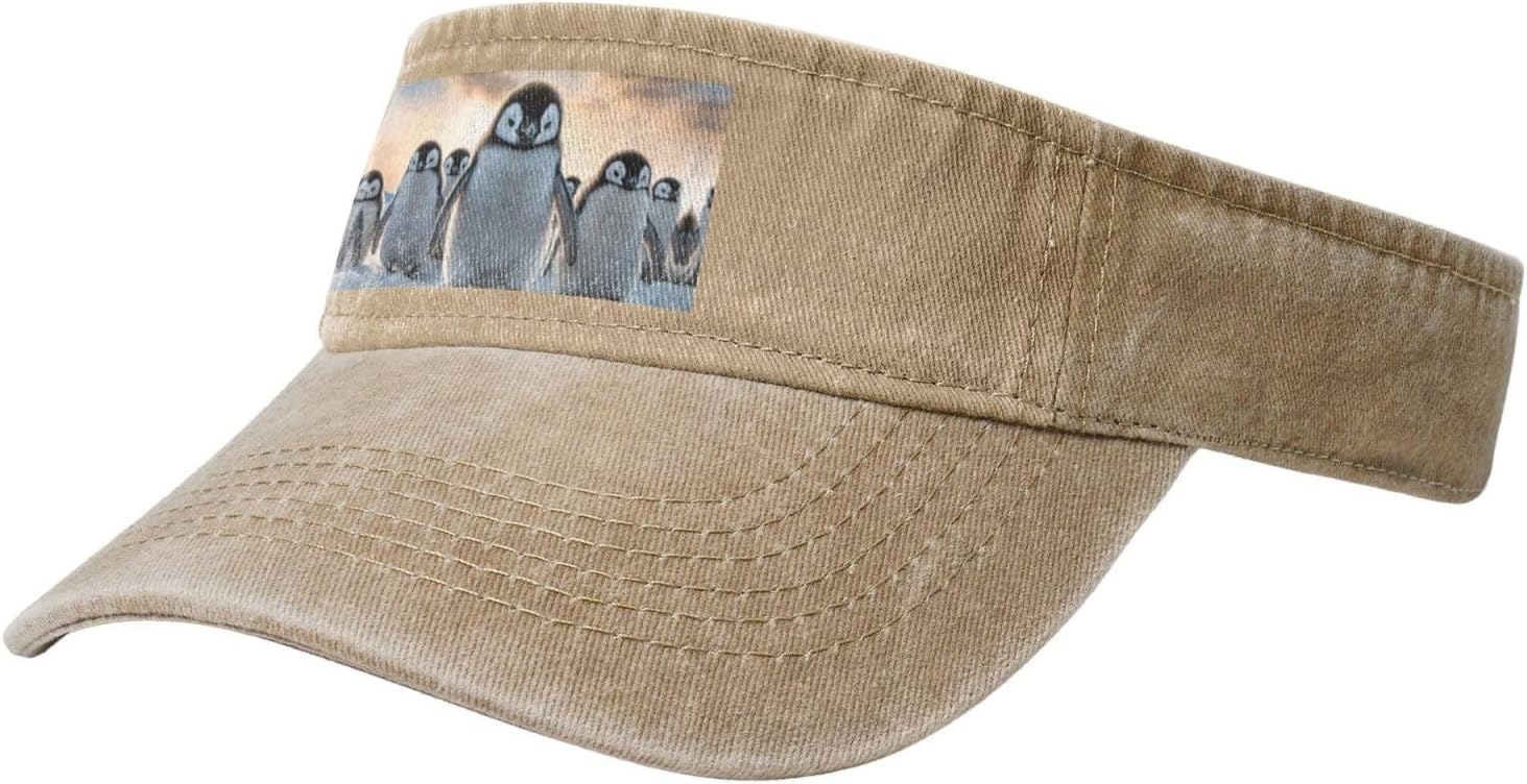 Cute Penguin Print Sport Sun Visor Hats Cotton Ball Caps Empty Top Baseball Sun Cap for Men Women