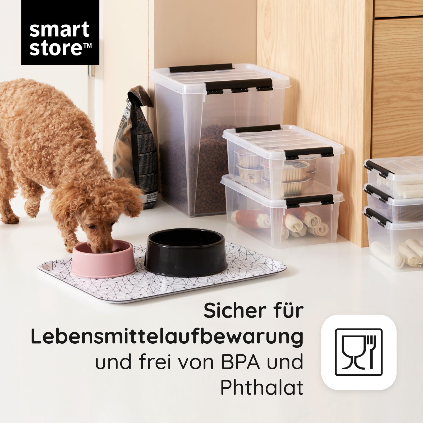 SmartStore Aufbewahrungsboxen mit Deckel, groß, 52 l, transparent, 5er-Pack, verstärkt, 10 Jahre Garantie, lebensmittelecht, mit Clipverschluss, stapelbar, BPA-freier Kunststoff, 50 x 39 x 41 cm