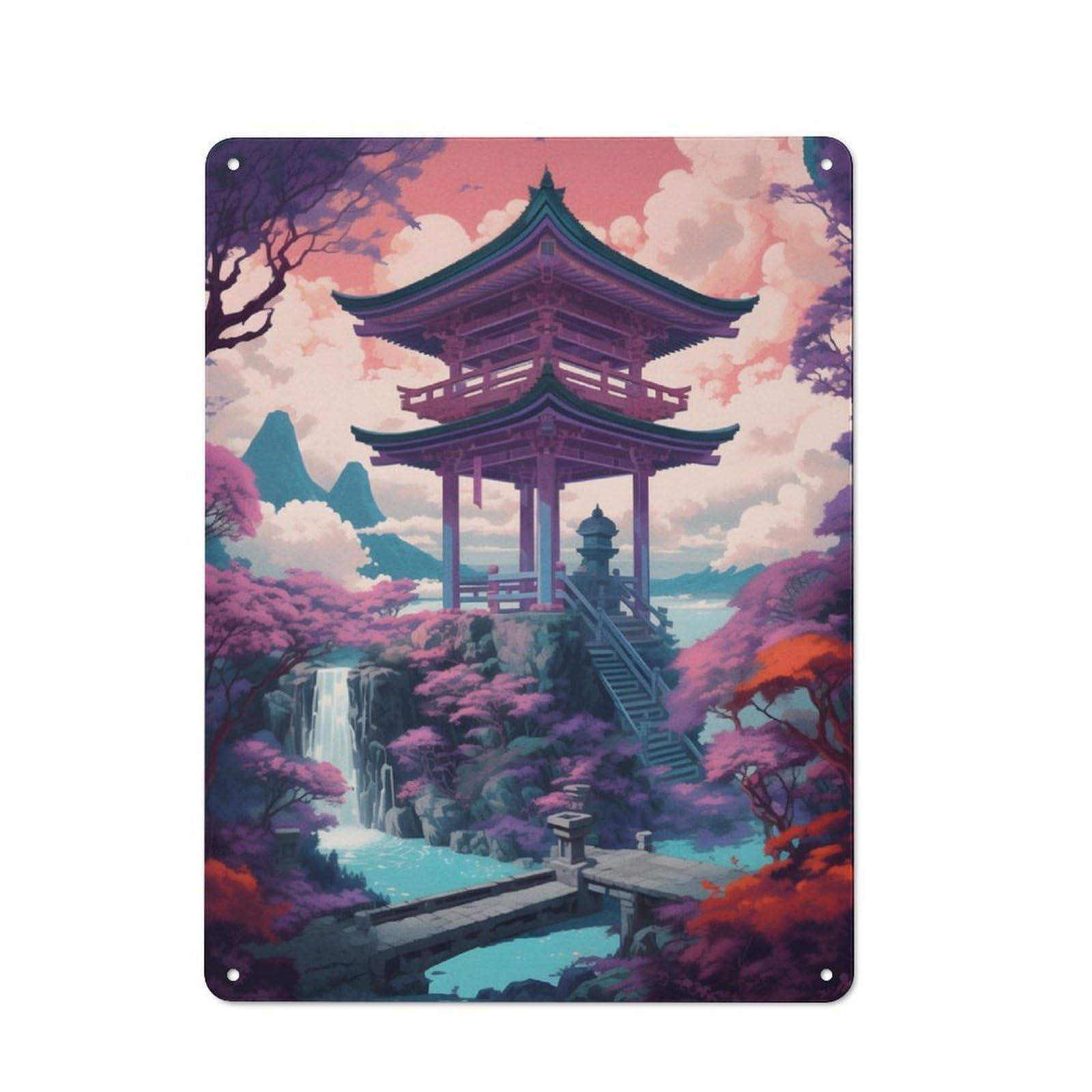 Junmoney Torii Gate In The River Vintage Tin Sign 40X30cm With For Guest Room Or Hallway, For Themed Room Decoration, For Vintage Wall Decor Fans