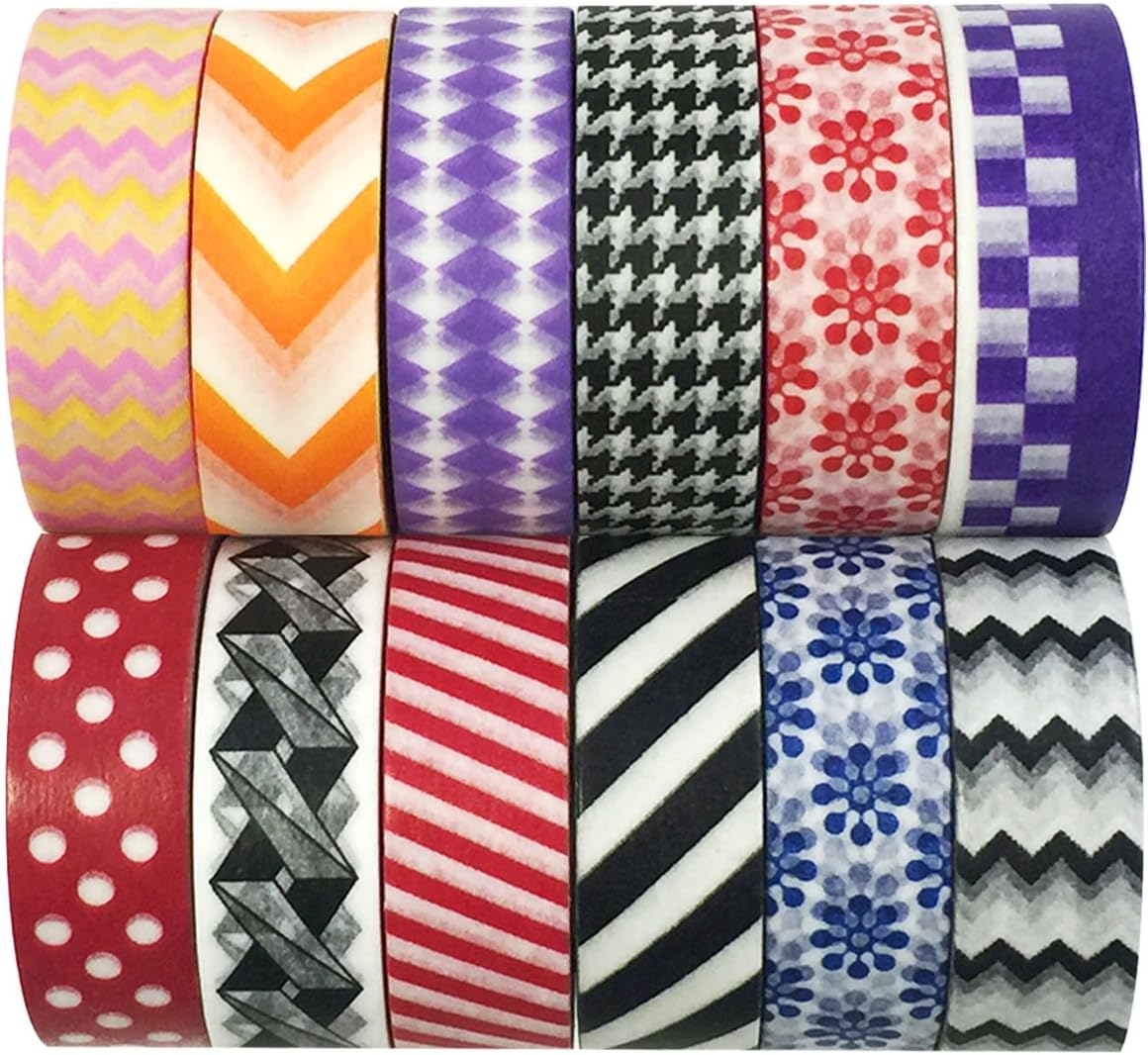 Allydrew Washi Tapes Decorative Masking Tapes, Set of 12, ADSET24