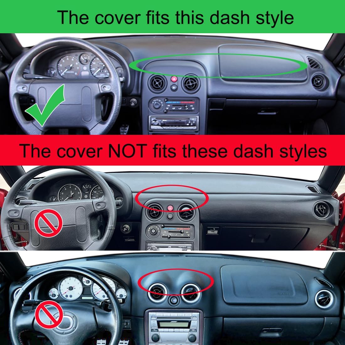 Dash Cover Mat Custom Fit for Mazda Miata Dashboard Pad Cap Carpet Protector K331 (Black)