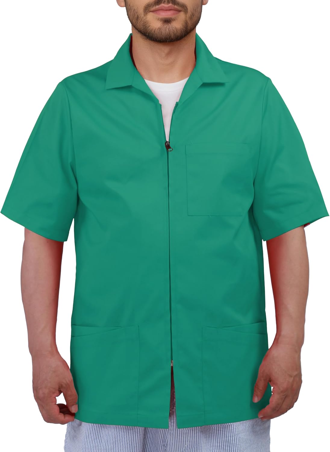 Men's Scrub Jacket Zip Front Short Sleeve