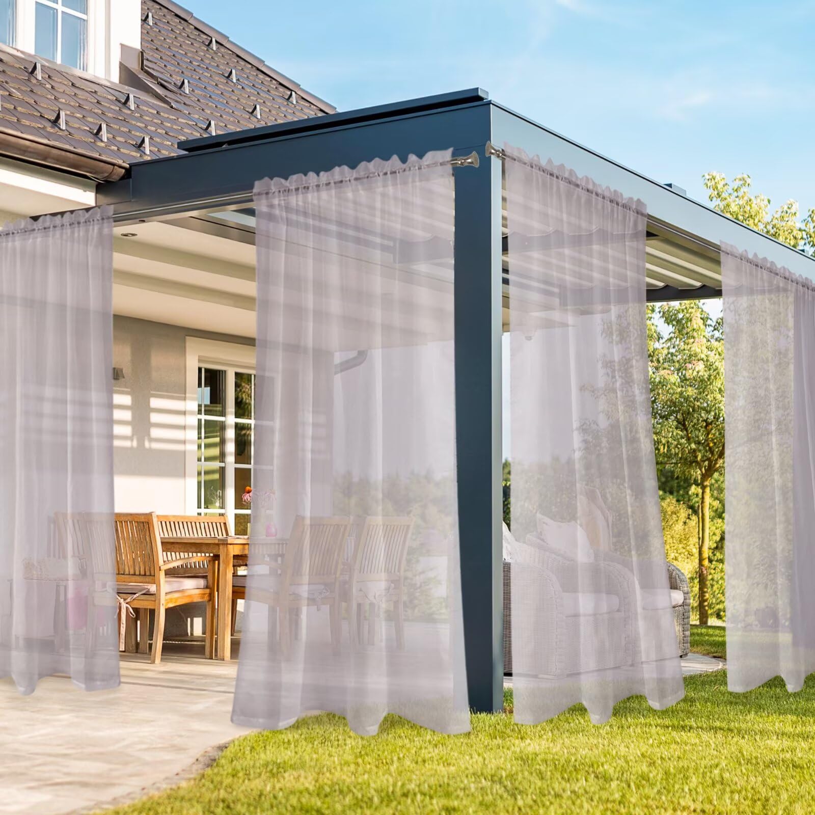 SpaceDresser Outdoor Sheer Curtains for Patio, 4 Panels Waterproof Rod Pocket Indoor Curtain for Living Room, Porch, Pergola, Cabana, Gazebo, 52 x 84