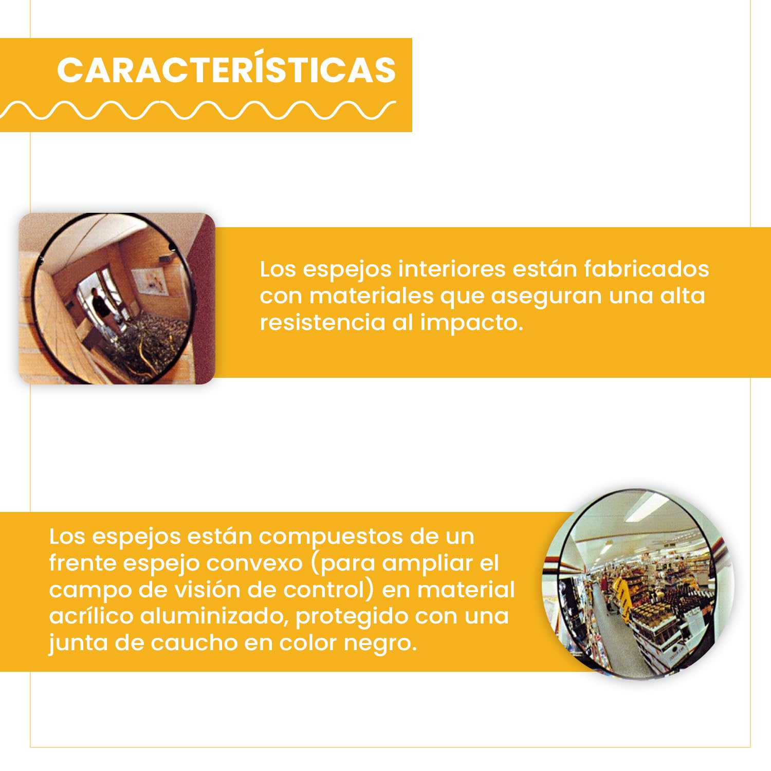 PARKING FACIL | Espejo de Seguridad Interior de Ø 50 cm con Anclaje a Pared Incluido | Alta Resistencia al Impacto | Material Acrílico Aluminizado Protegido con una Junta de Caucho Negro