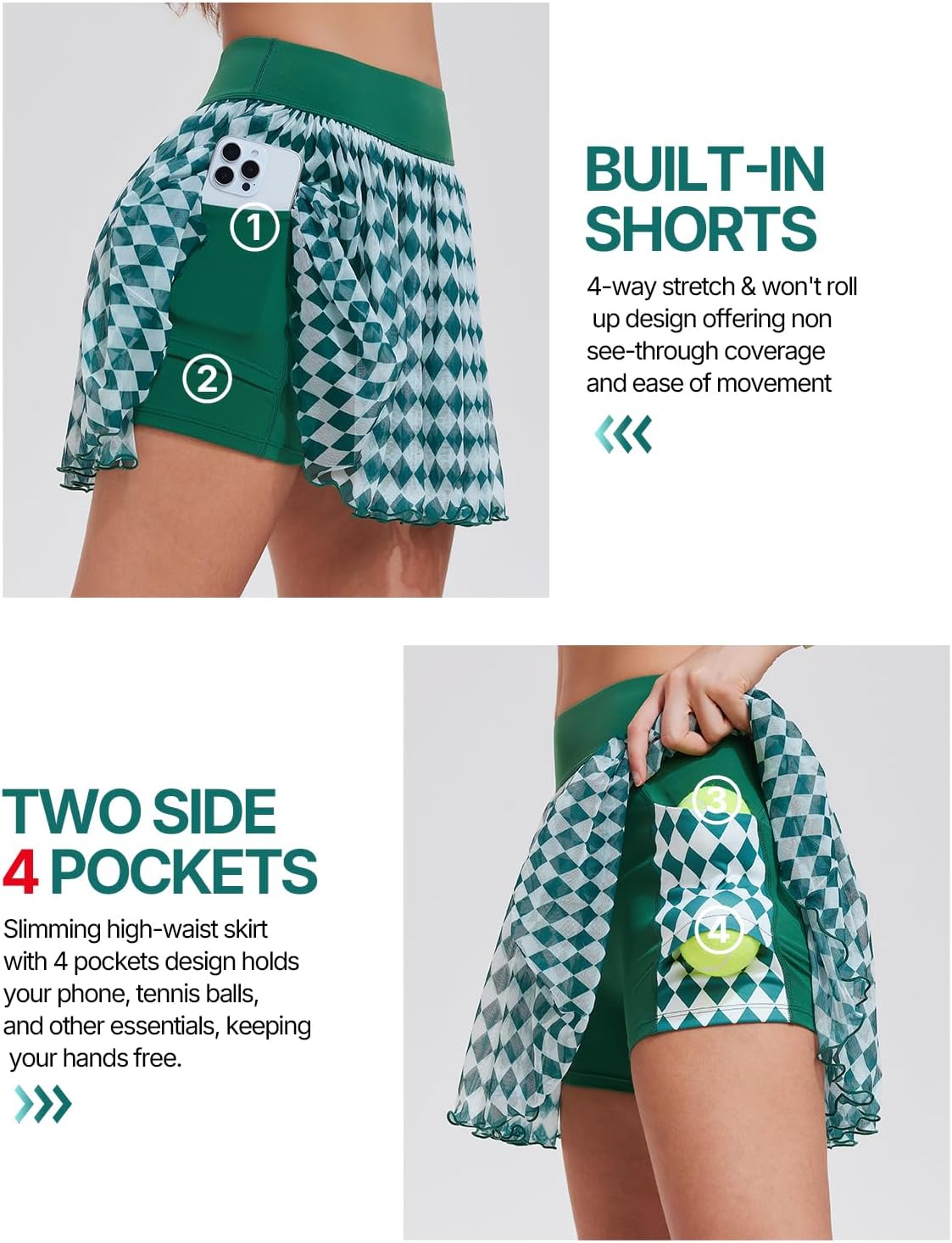 Women's 2 Piece Tennis Skirt Set Collared V Neck Padded Racerback Top & Pleated Skort with 4 Pockets Golf Pickleball Outfit - Image 6