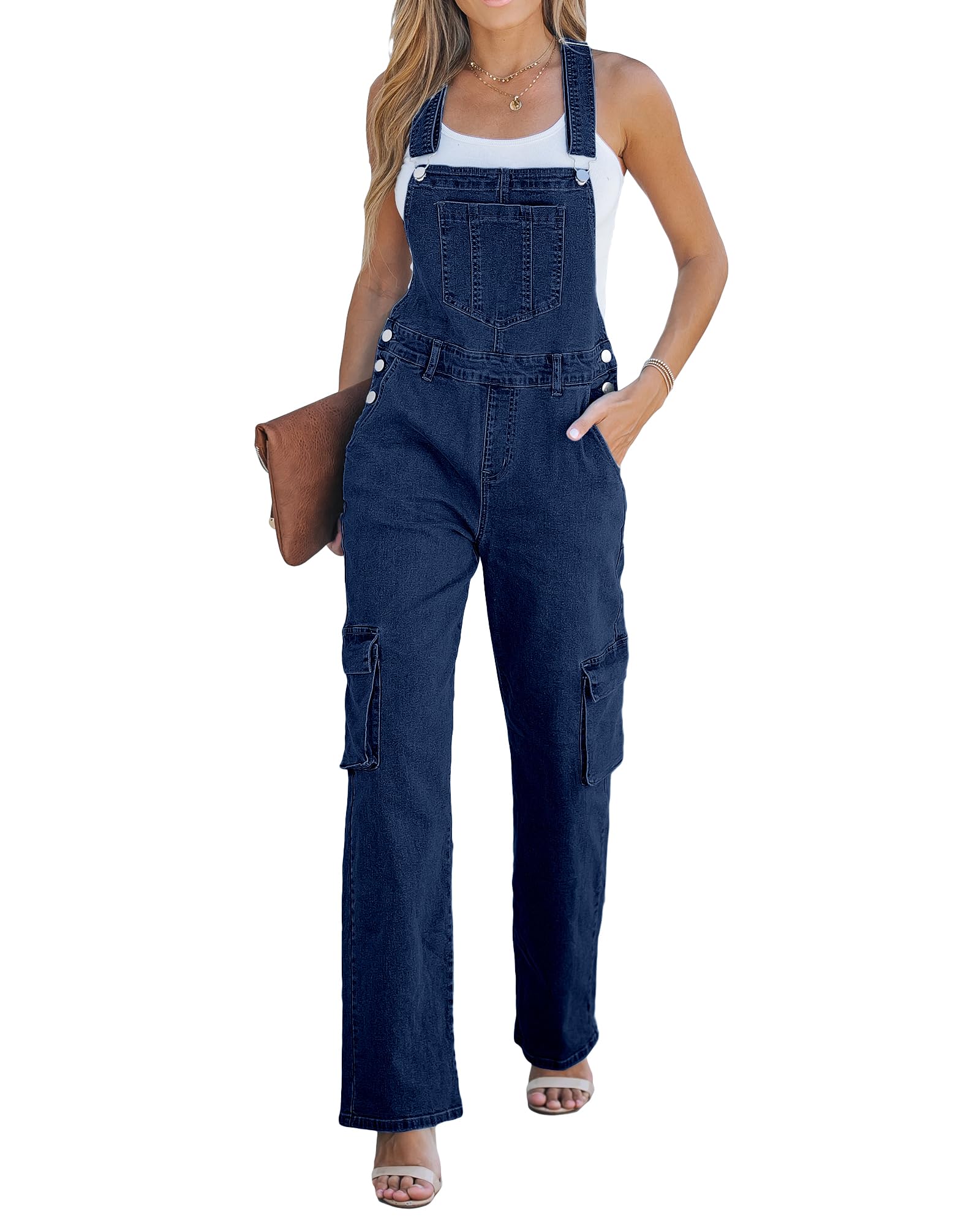 luvamia Cargo Jean Overalls for Women Wide Leg Bib Utility Stretchy Denim Jumpsuit Overall Loose 90s Trendy