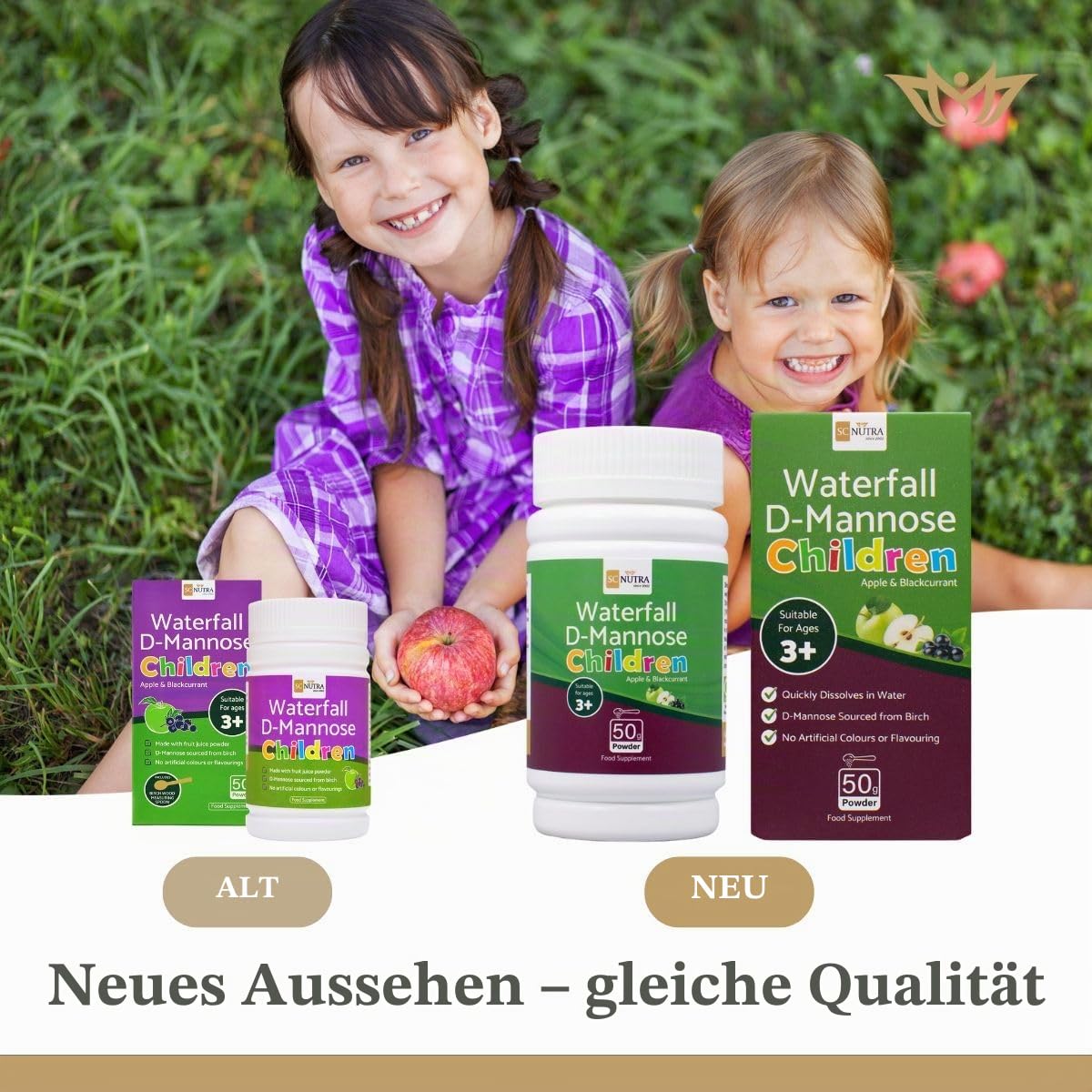Wasserfall D-Mannose Kinder - Apfel & Schwarze Johannisbeere - Infant D-Mannose - Geeignet für Mädchen & Jungen ab 3+ SC Nutra (Sweet Cures)