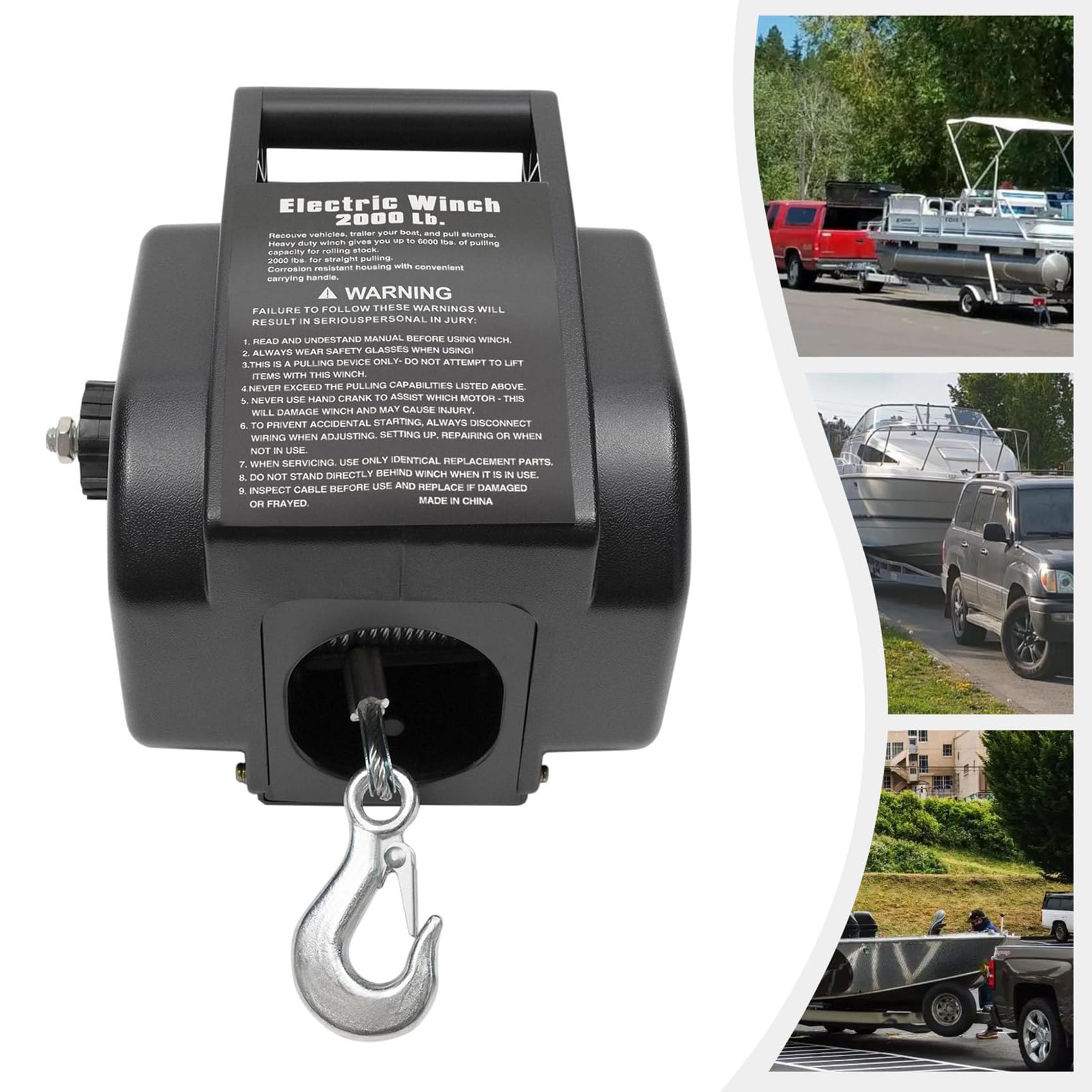 Amazon.co.jp: 電動ウインチ 12v 電動ボートウインチ 2000/3500 