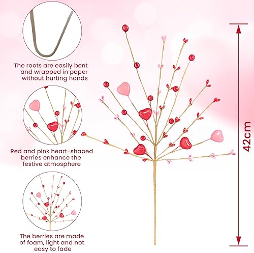Miniatura 2 de Regalos para el día de San Valentín, paquete de 6 selecciones del día de San Valentín, tallos de bayas con corazones rosados para decoración,