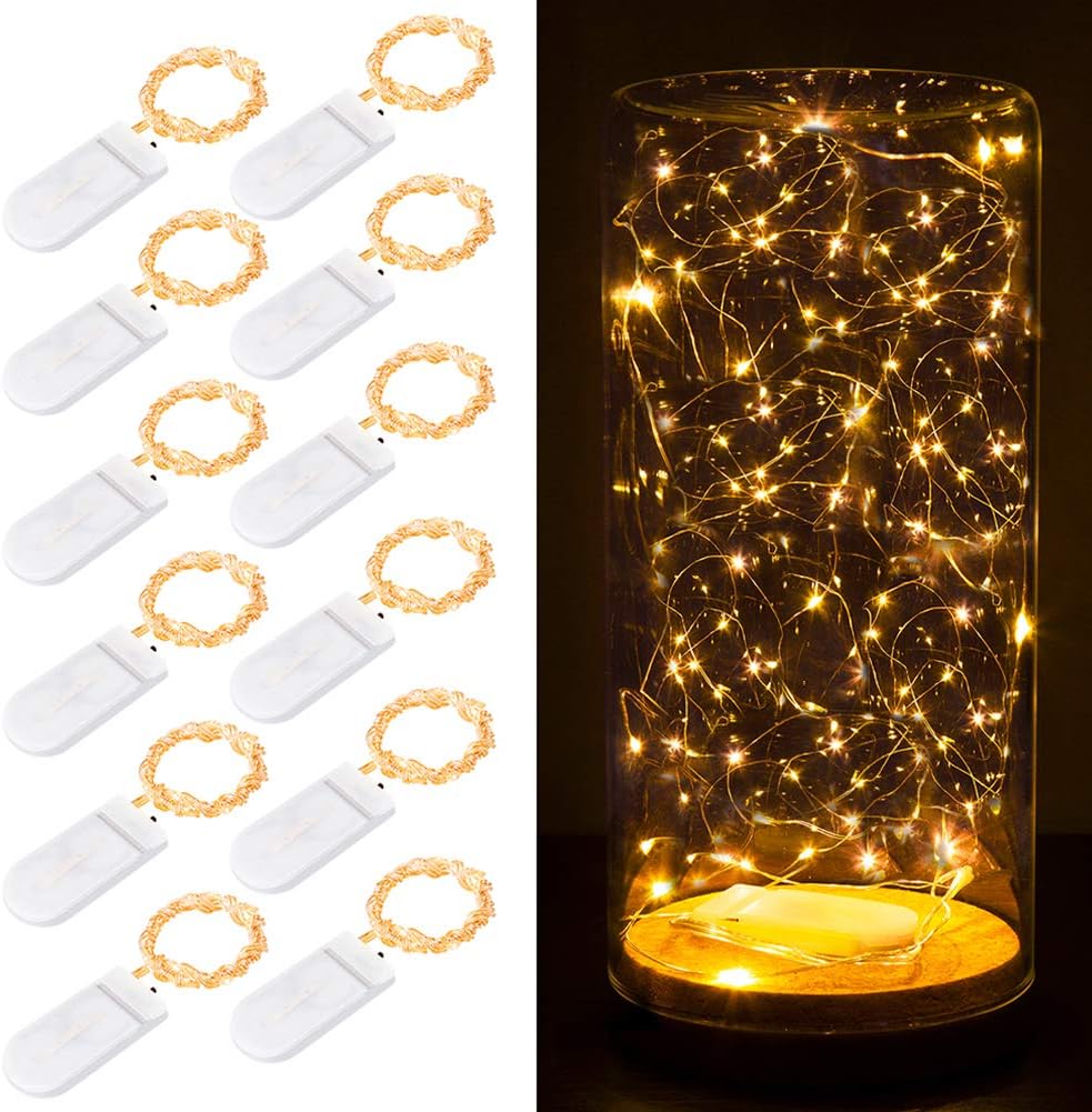 Koxly Fairy String Lights, 12 Pack 7ft 20 LED Starry Light CR2032 Battery Included Operated Decorative Twinkle Strings for Indoor Bedroom Outdoor Wedding Party Christmas Festival Decorations
