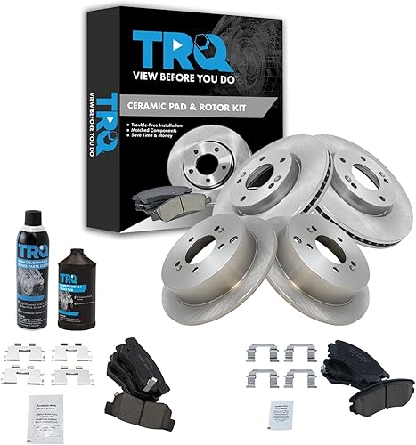 Miniatura 2 de TRQ Kit de pastillas de freno delanteras y traseras y rotores Kit químico de freno, pastillas de freno de cerámica compatible con Hyundai Tucson