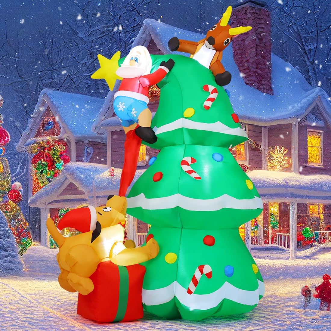 COMIN 7.3FT Christmas Inflatables Outdoor Decorations Blow Up Santa Claus Reindeer Dog Christmas Tree Inflatable with Built-in LEDs for Christmas Indoor Outdoor Yard Lawn Garden Decorations