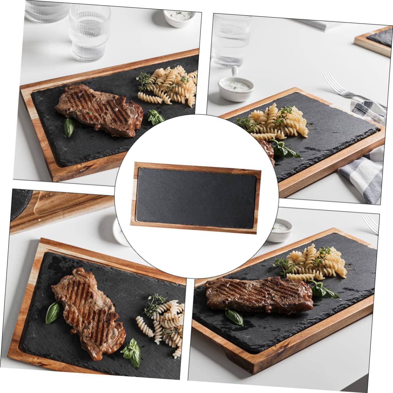 Mikinona Plateau Robuste Cuisine Japonaise en Bois Massif Noir Ardoise Naturelle Plateau Repas et Rangement Pratique pour Apéritifs et Snacks