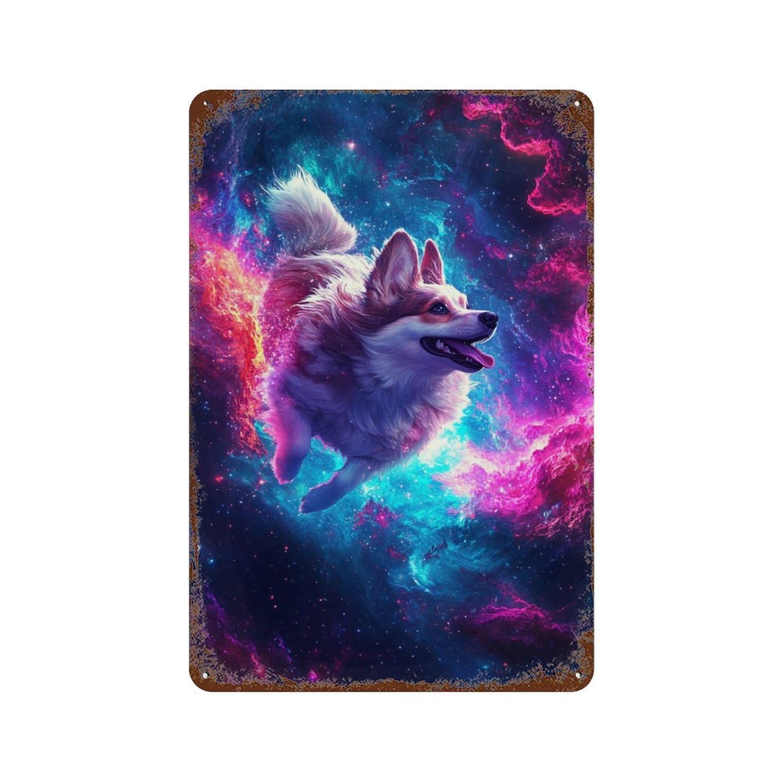 Cosmic Canine Adventure-1 11.8"x7.9" Retro Metal Sign, Vintage Wall Decor for Office, Studio And Wall Decor