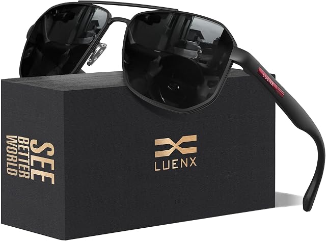 LUENX Aviator Sunglasses for Men Square Polarized Polygon Lens - UV 400 Protection