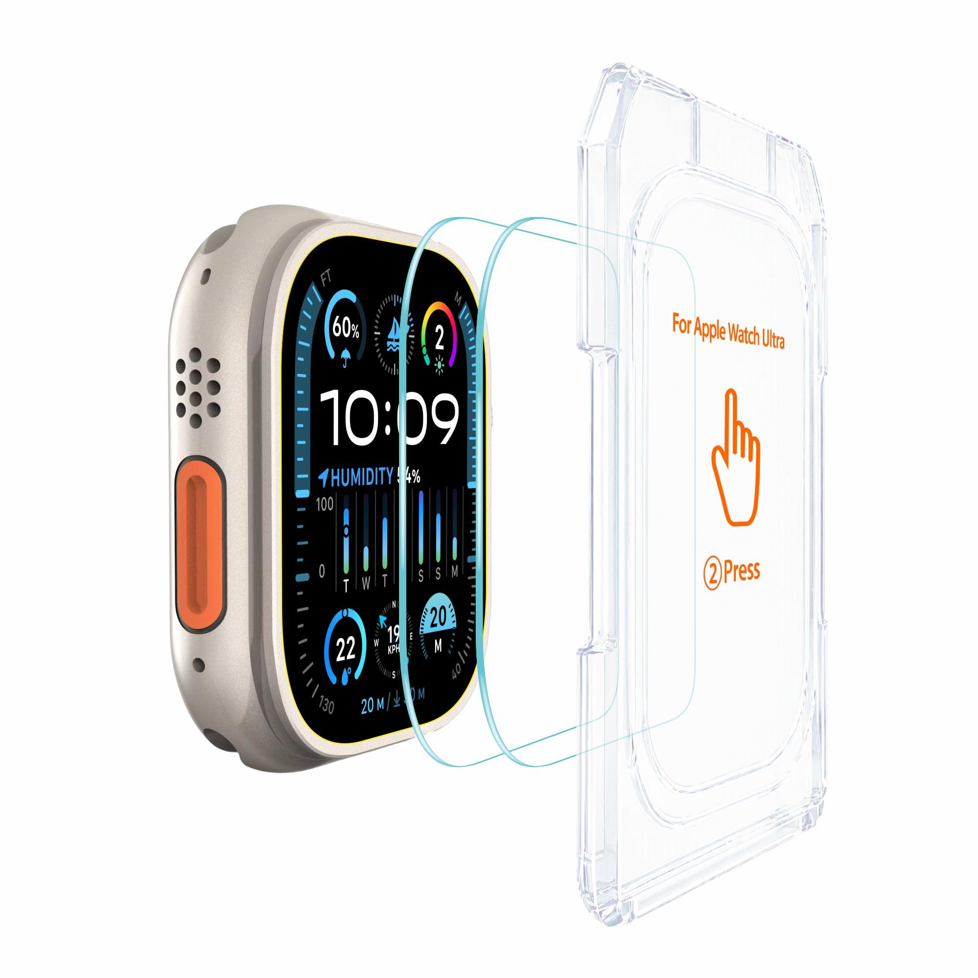 affix 2 pack for apple watch ultra 2 / apple watch ultra | 49mm tempered glass, screen protector guard with easy fix installation tool, 9h hardness shatterproof, hd clear scratch resistant