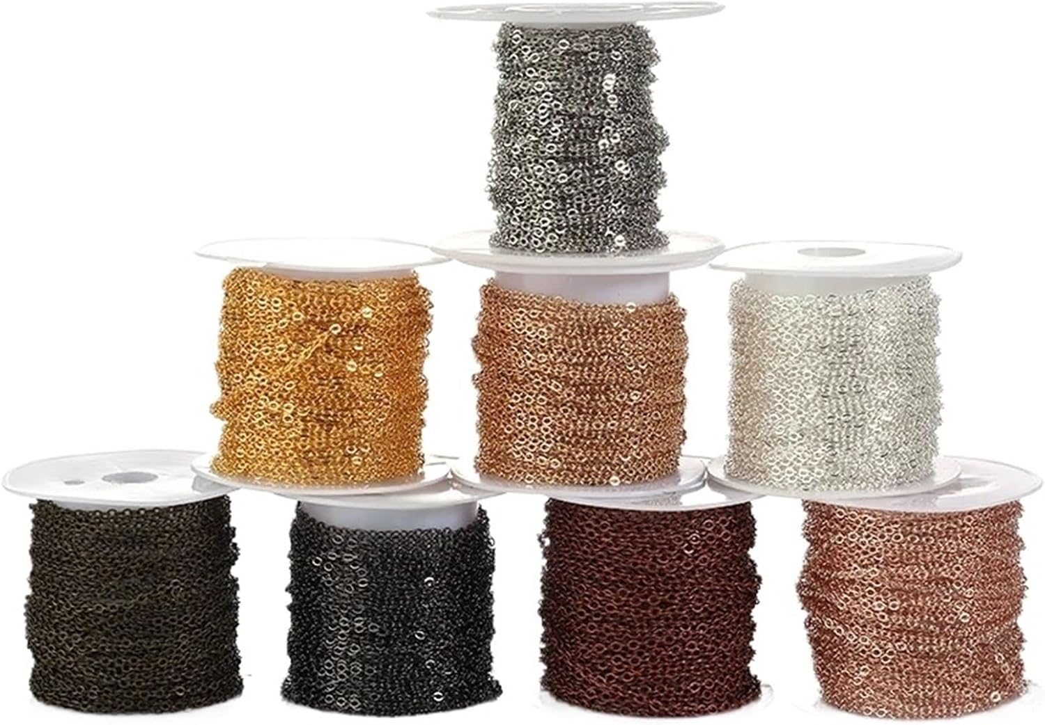 Metal Iron Necklace Chains 5pcs 10yard/roll Copper Clad Iron O-Shaped Flat Cross Chain Jewelry Clothing Hat Bag Accessories for Jewelry Making DIY Craft Supplies(Gold,2.5x3mm)