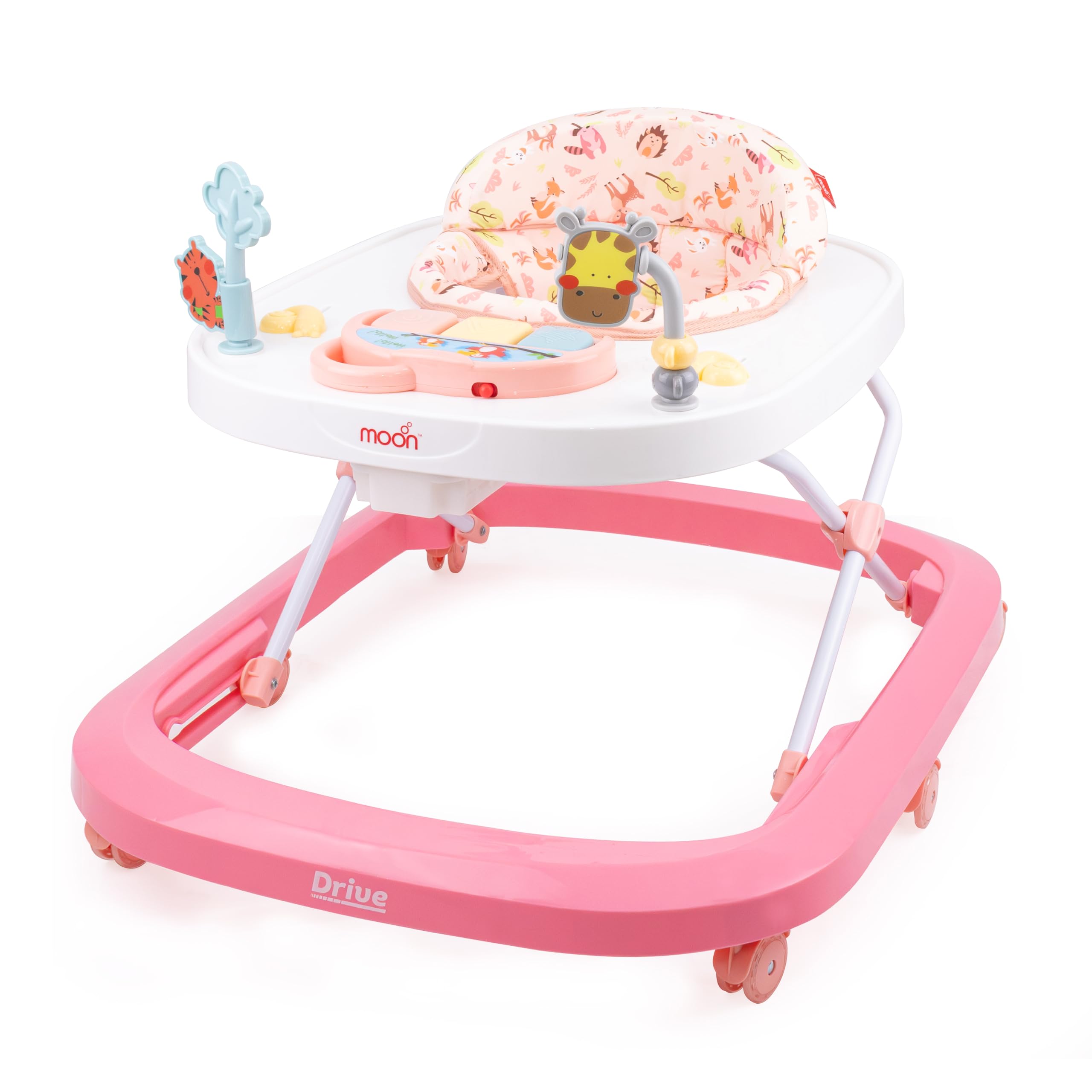 The Moon Brand Drive Height Adjustable Baby/Child Walker With Removable Music Tray And Toys-Soft Cushion-Learning Seat Suitable From 6- 18 Months - Pink Forest