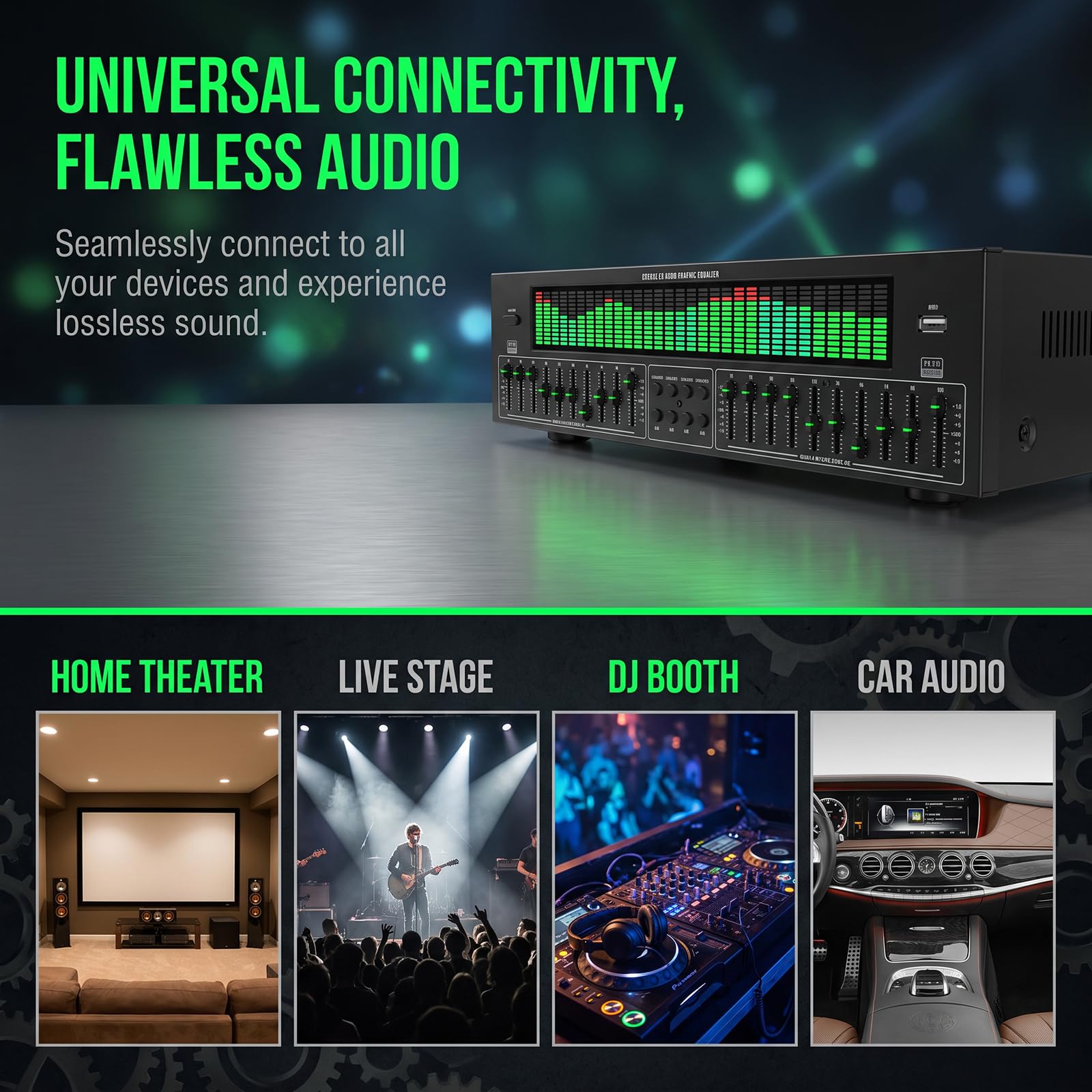 Equalizzatore Stereo Domestico con 20 Bande di Regolazione Indipendenti E Riduzione del Rumore | Equalizzatore Grafico con Visualizzazione dello Spettro A 31 Bande | Adatto per Home Theater E