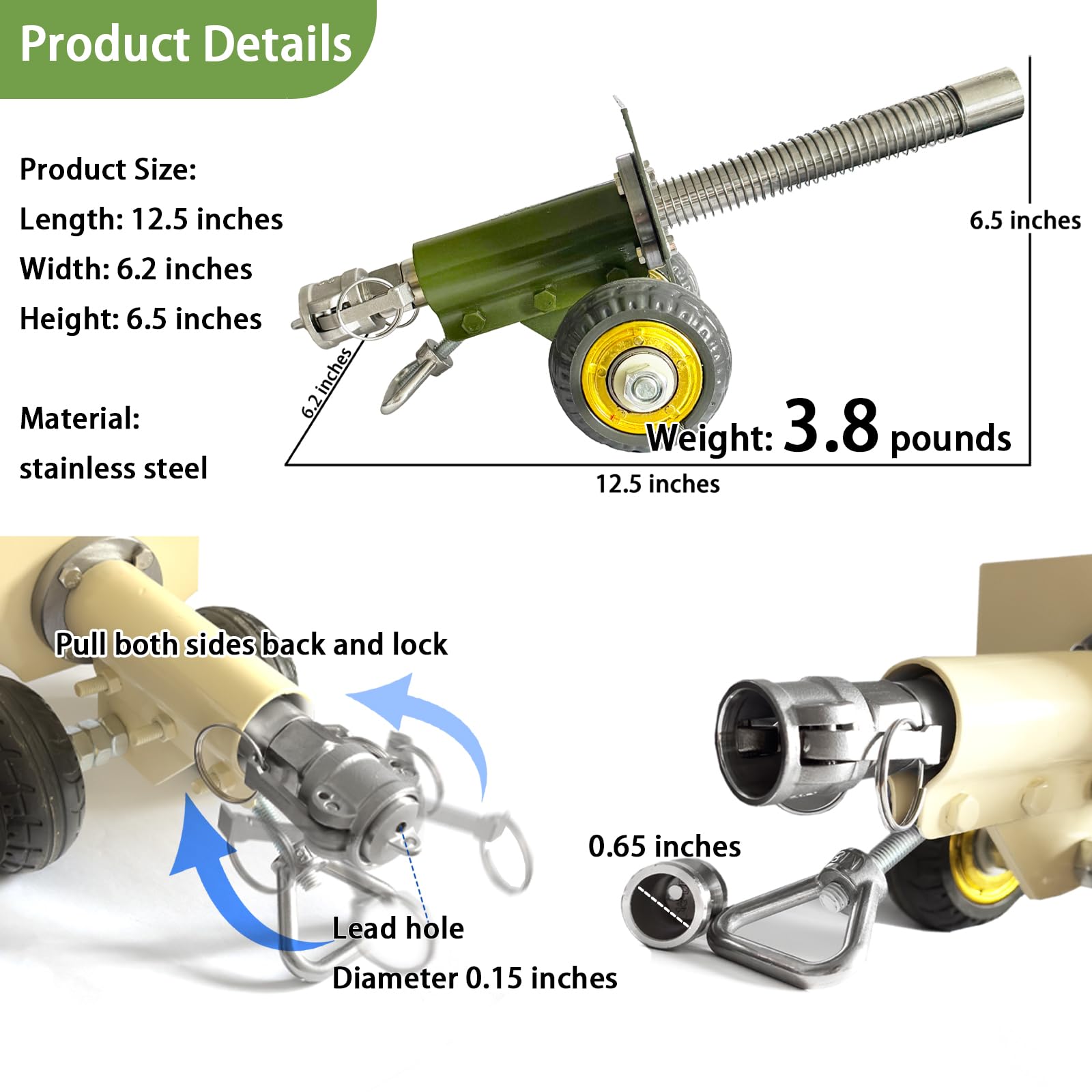 TIETHEKNOT Stainless Steel Mini Cannon Model with Recoil Mechanism - Perfect for Outdoor Games and Collectors’ Gift (Green)