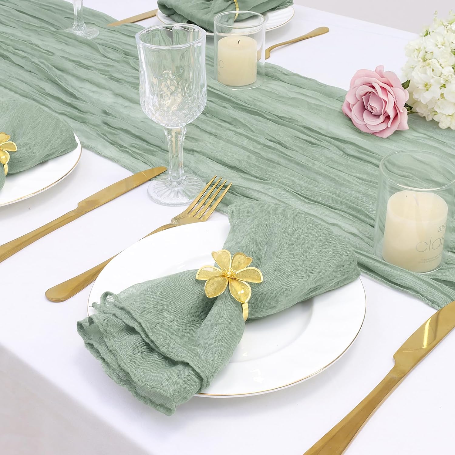 INVGEEXI 50 Pcs Sage Green Cheesecloth Napkins 20x20 Inches, Boho Cheese Cloth Napkins Gauze Dinner Napkins for Wedding Birthday Baby Shower Party Decor