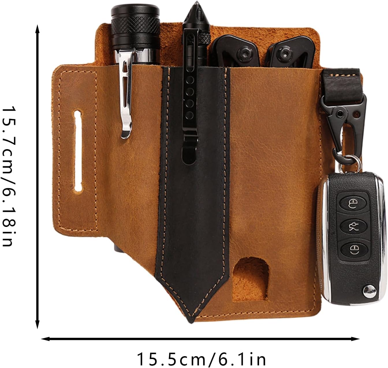 Leather Multitool Sheath — 3-Slot EDC Belt Pouch & Organizer, Multitool & Flashlight Holster, Tool Holster for Belt, Leather Knife/Pocket Knife Sheath, Leather EDC Belt Organizer