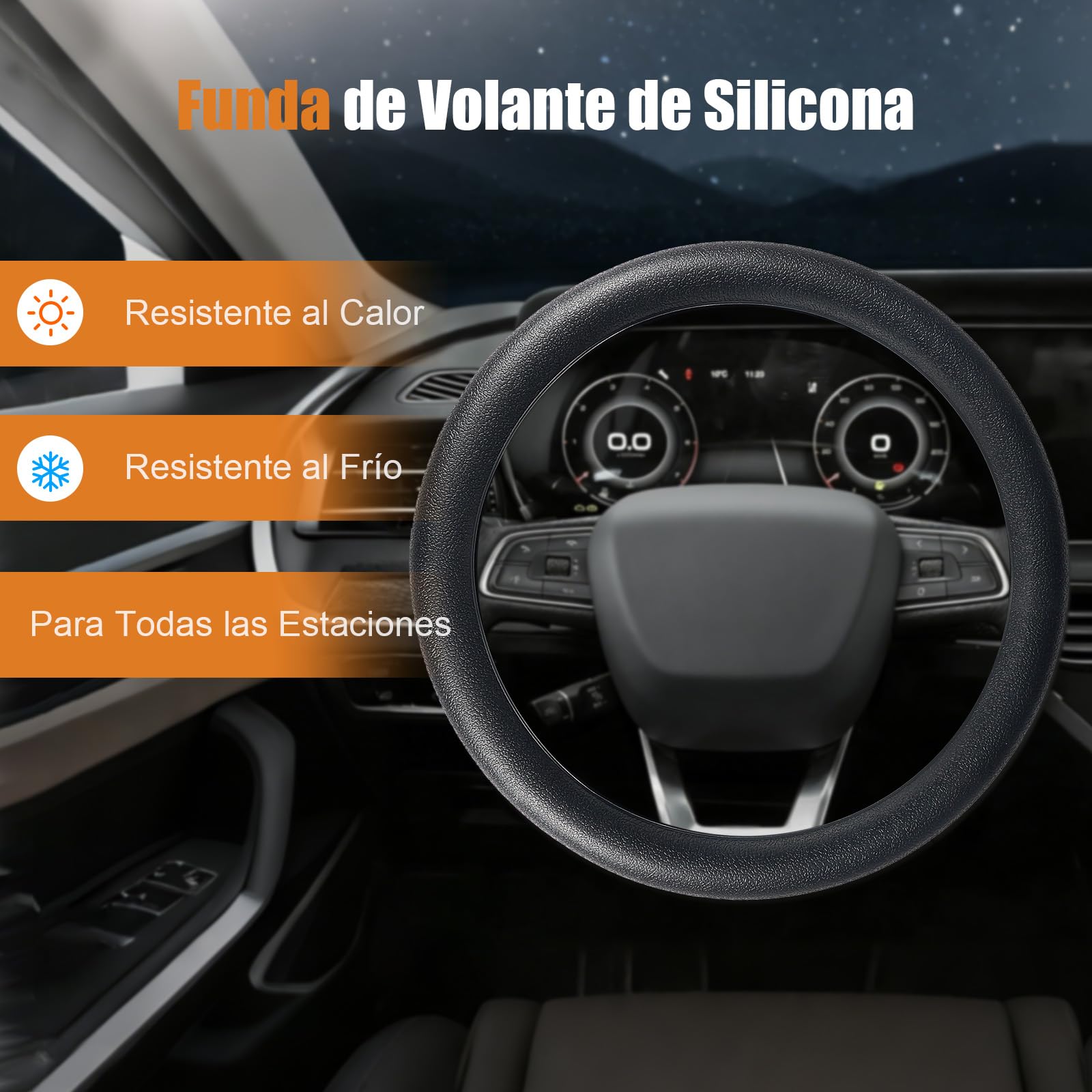 Funda Volante Coche Universal 33-42 cm, Silicona Antideslizante, Protector Elegante y Duradero, Accesorio para Coche, SUV y Camión – Negro — view 5